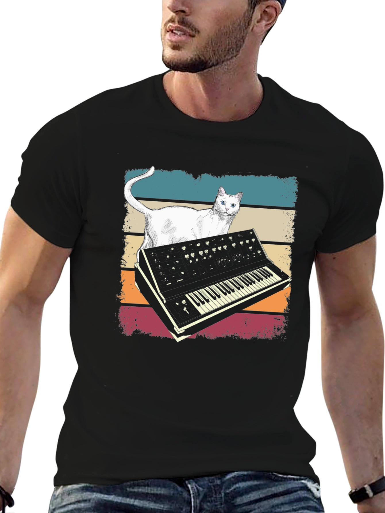 Cat Synth T-Shirt - Retro Style