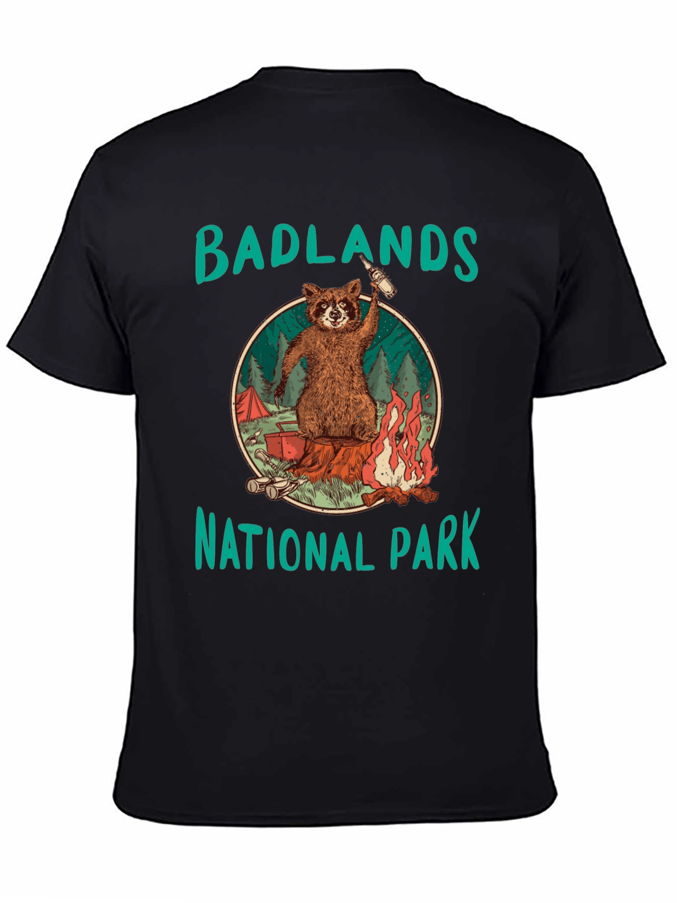 Badlands National Park Raccoon Camping Black T-Shirt