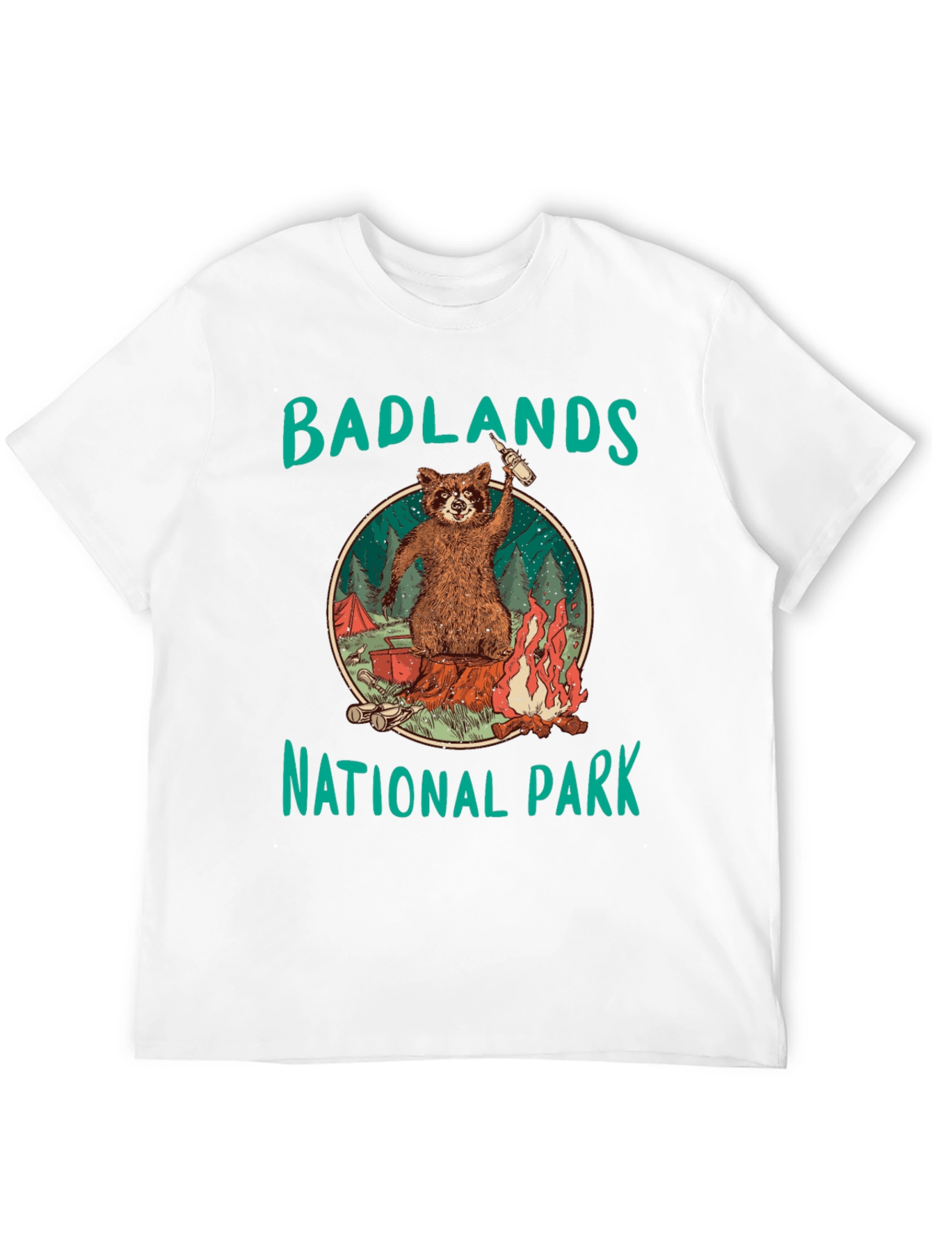 Badlands National Park Raccoon Camping Black T-Shirt