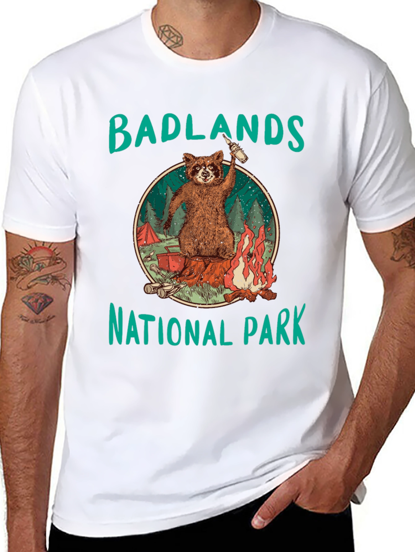 Badlands National Park Raccoon Camping Black T-Shirt