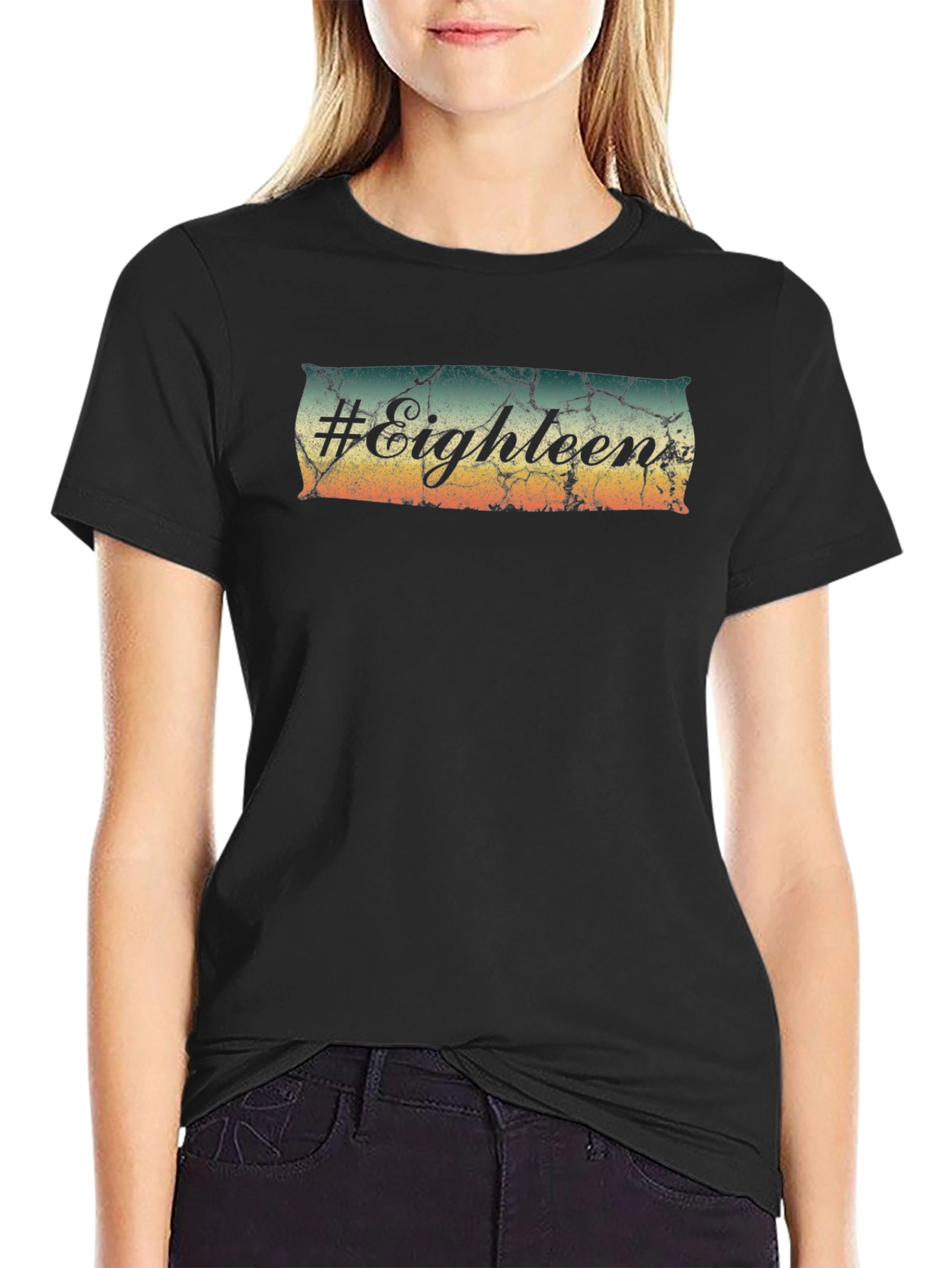 #Eighteen Distressed Graphic Black T-Shirt