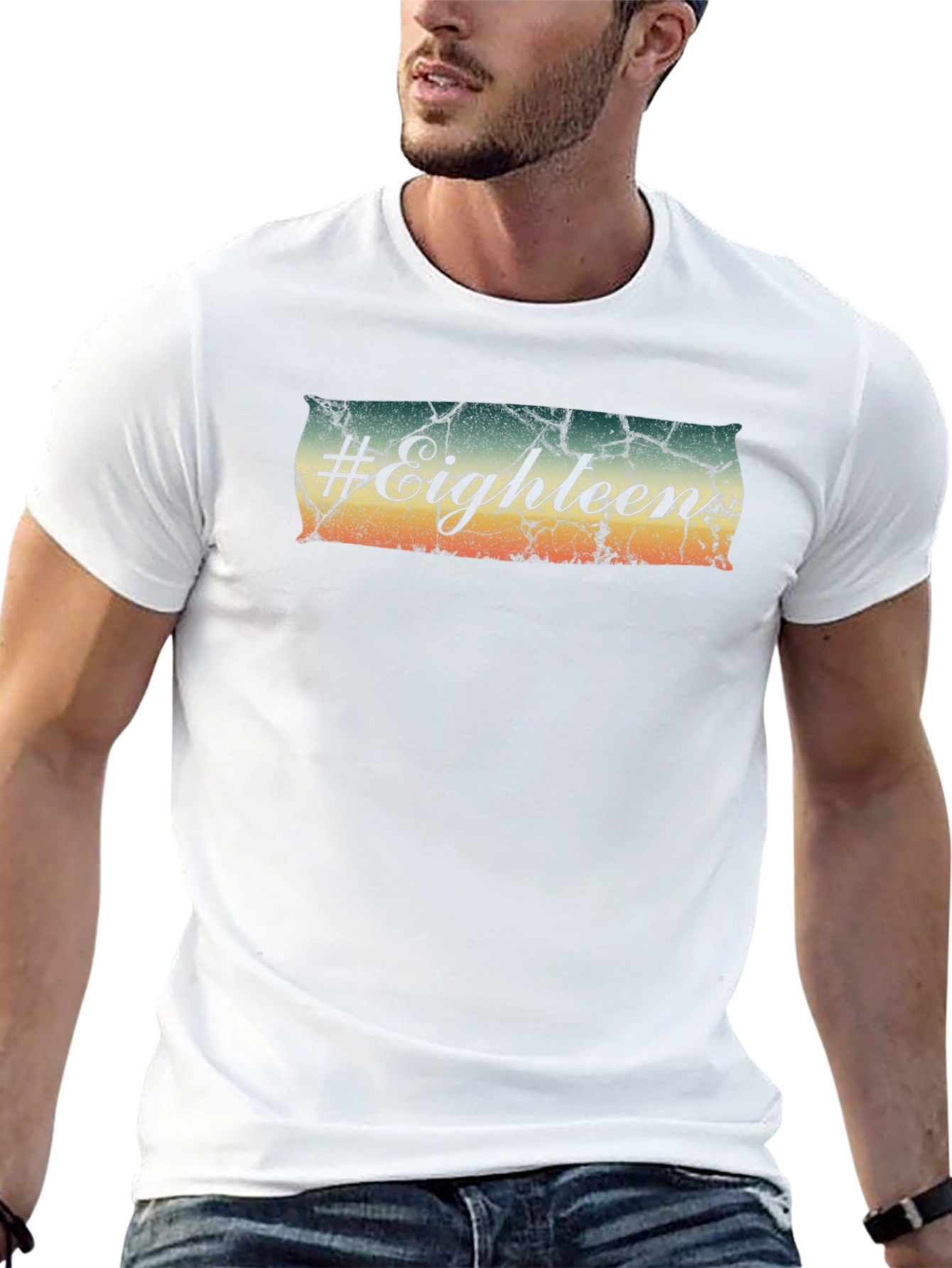 #Eighteen Distressed Graphic Black T-Shirt