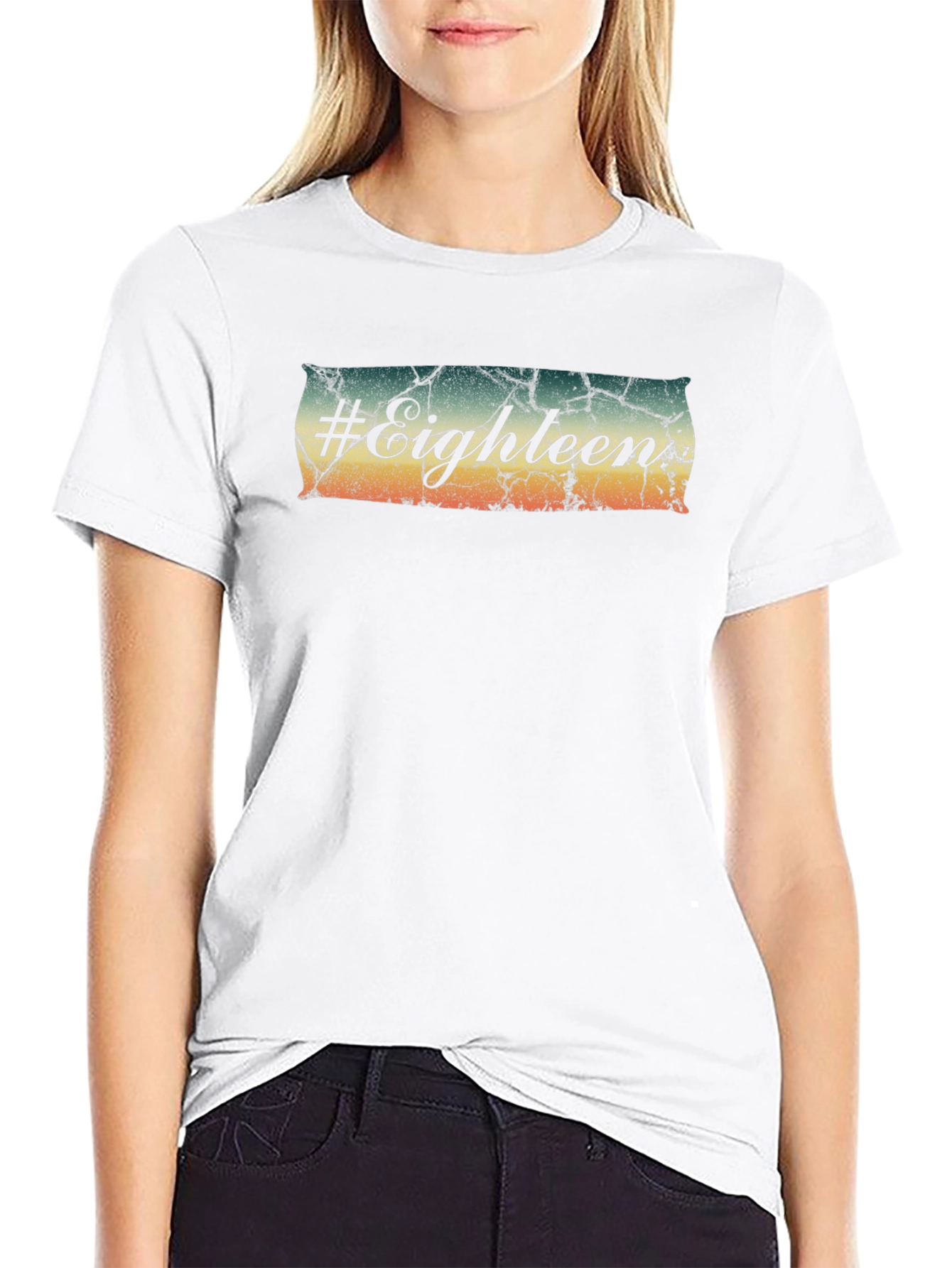#Eighteen Distressed Graphic Black T-Shirt