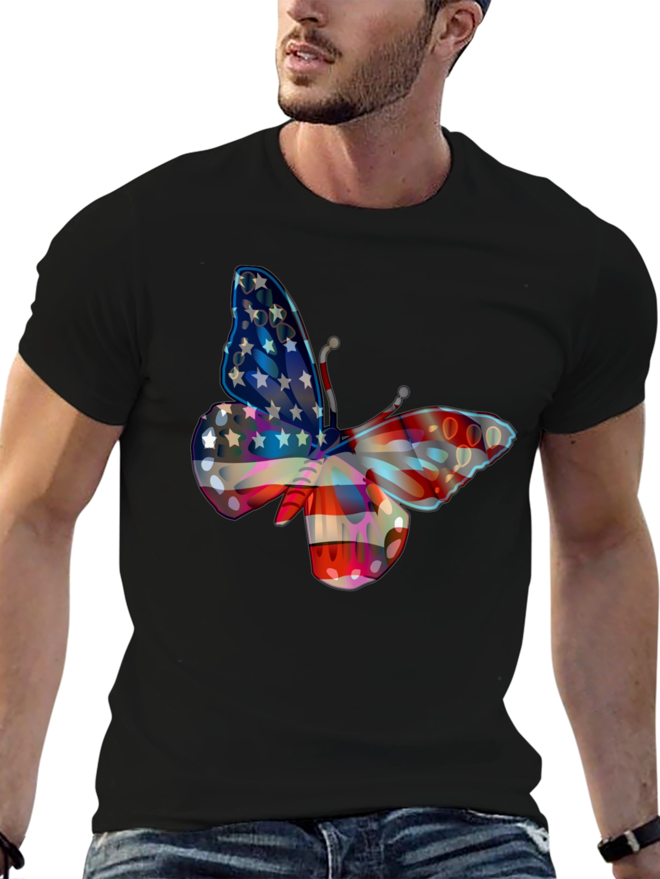 American Flag Butterfly Graphic T-Shirt