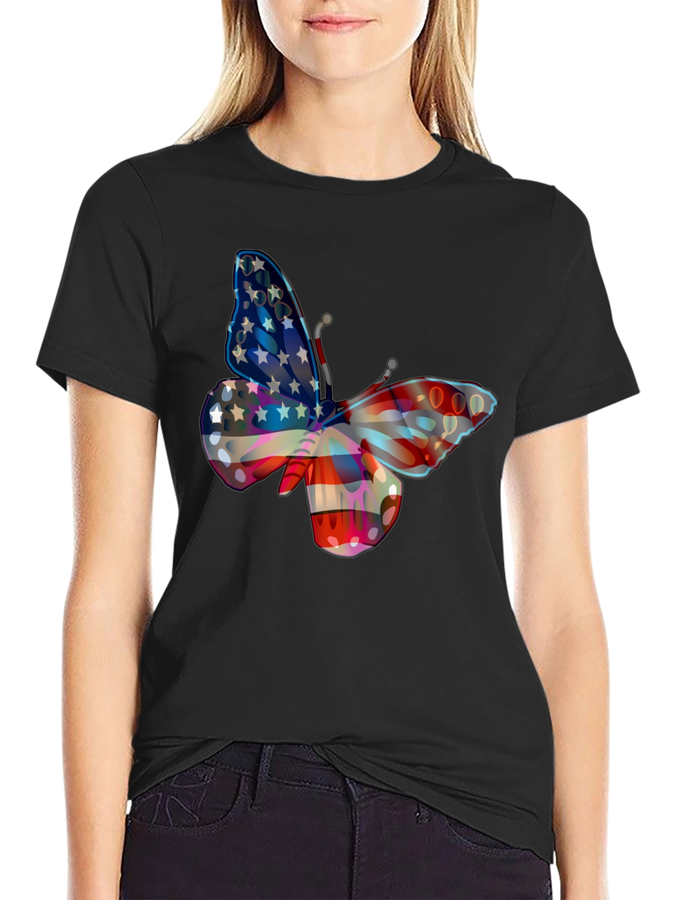 American Flag Butterfly Graphic T-Shirt