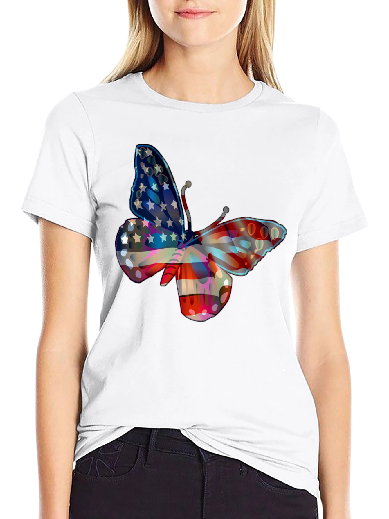 American Flag Butterfly Graphic T-Shirt