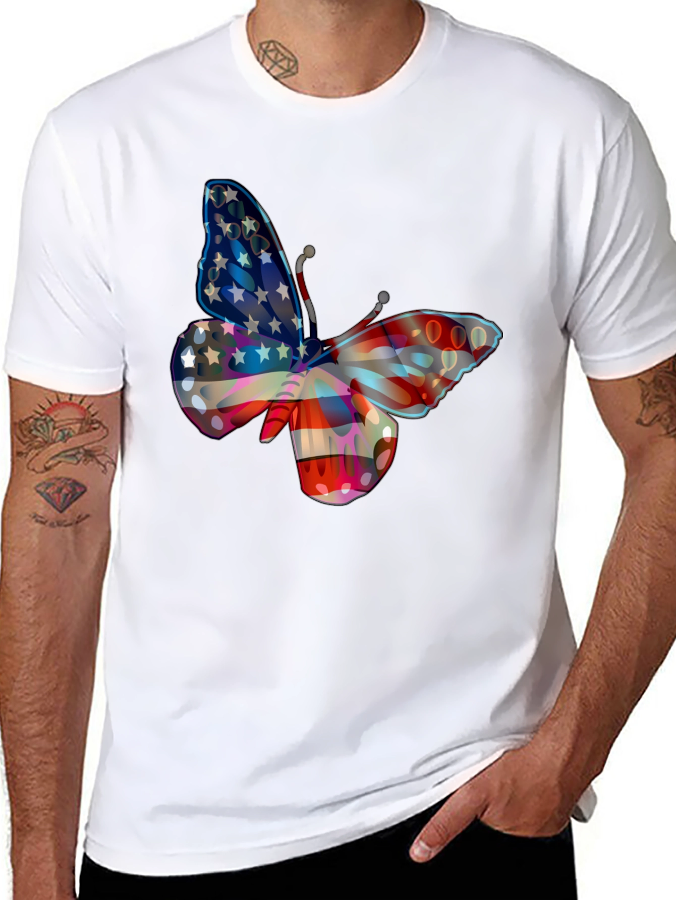 American Flag Butterfly Graphic T-Shirt