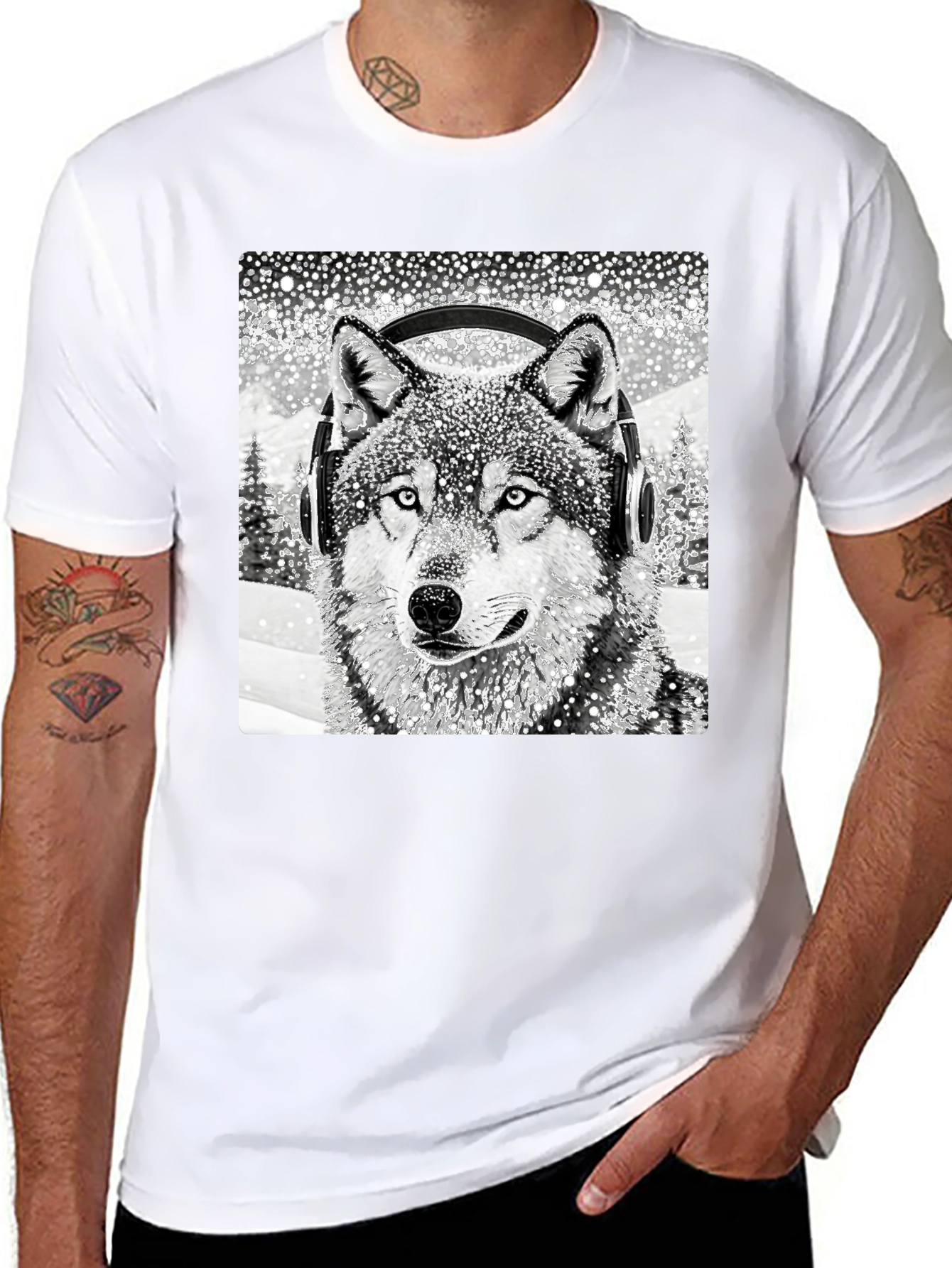 Wolf with Headphones Graphic Tee