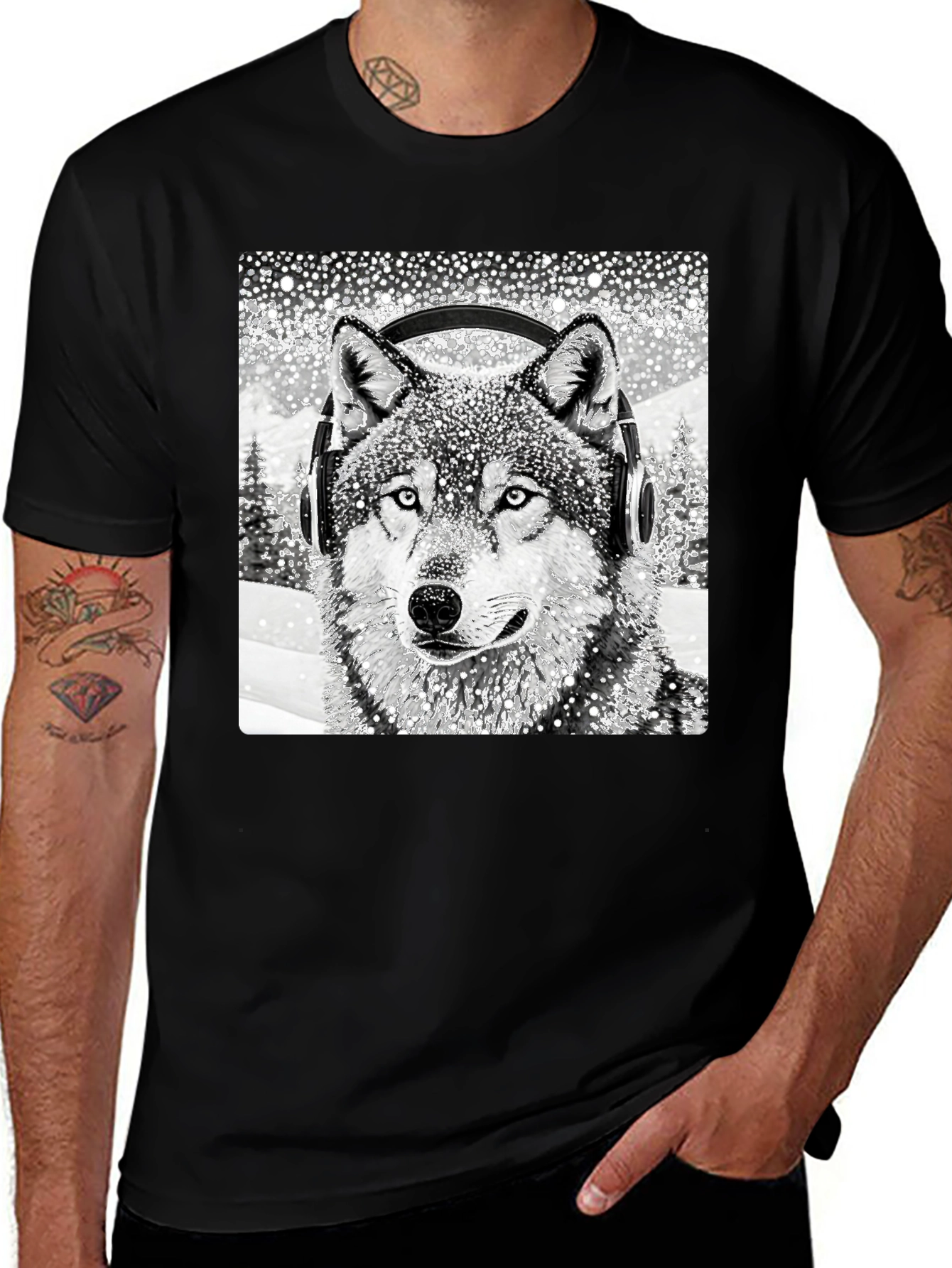 Wolf with Headphones Graphic Tee
