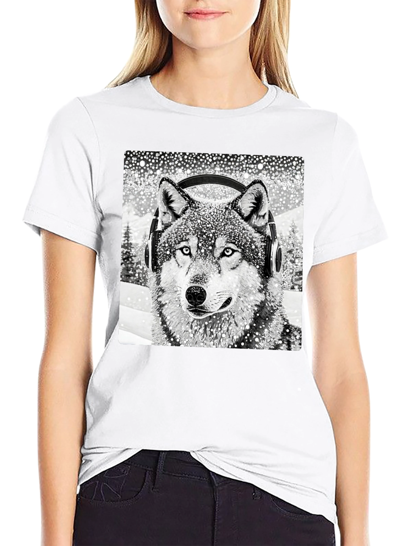 Wolf with Headphones Graphic Tee