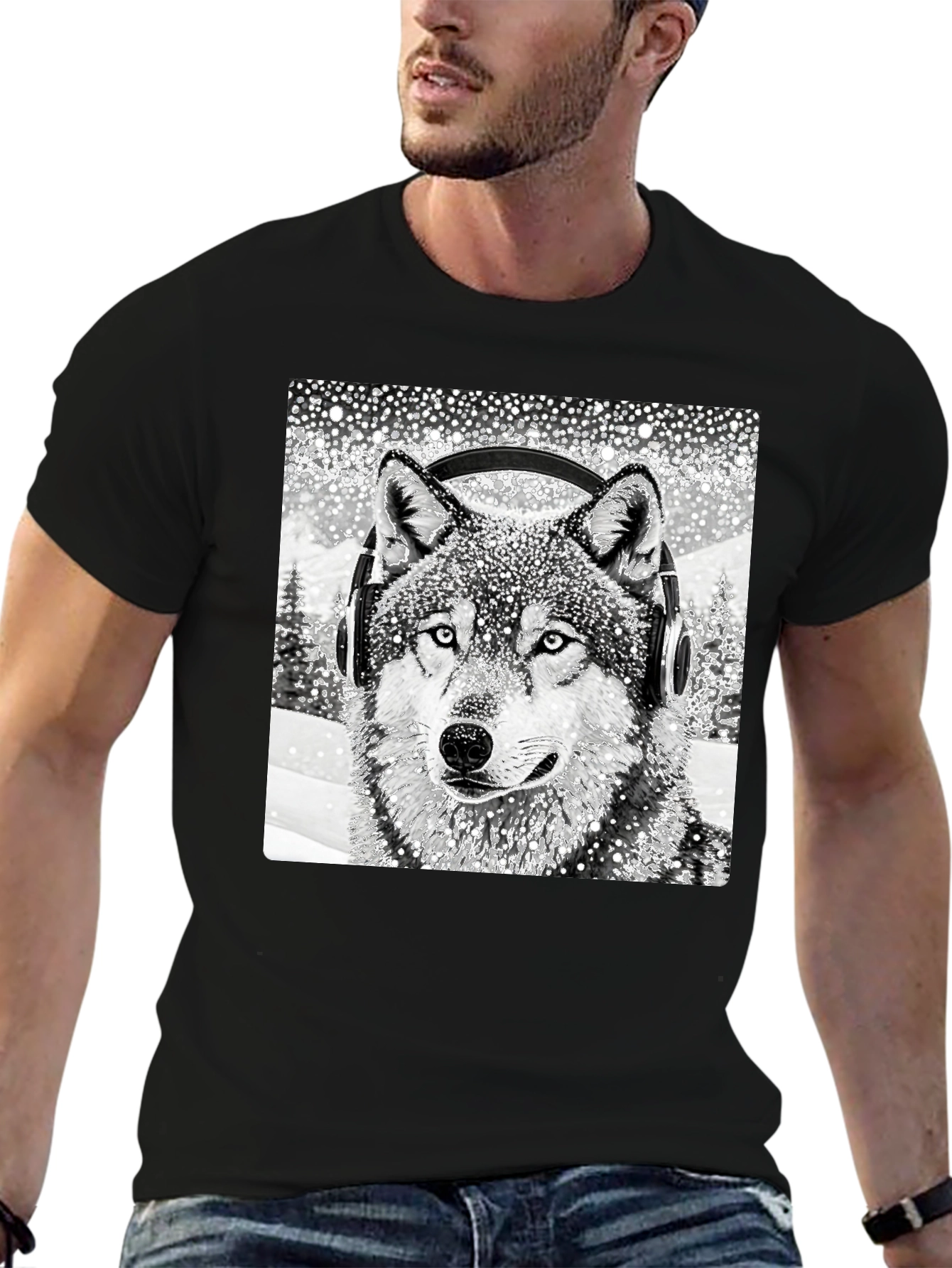 Wolf with Headphones Graphic Tee