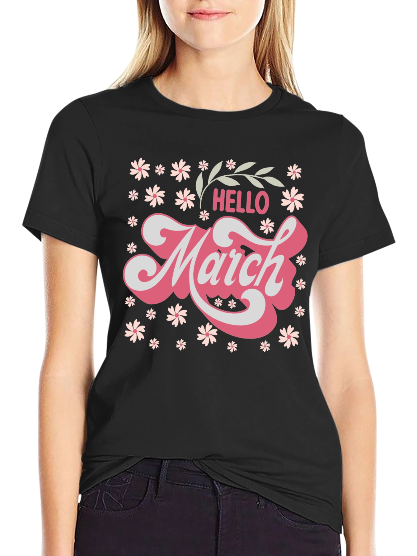 Hello March Floral T-Shirt - Cute Seasonal Tee