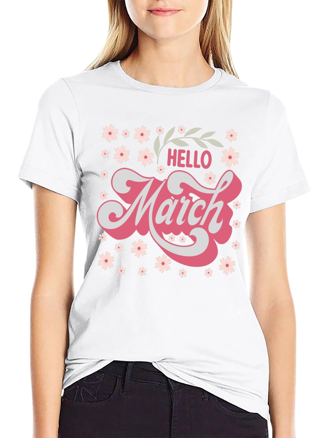 Hello March Floral T-Shirt - Cute Seasonal Tee