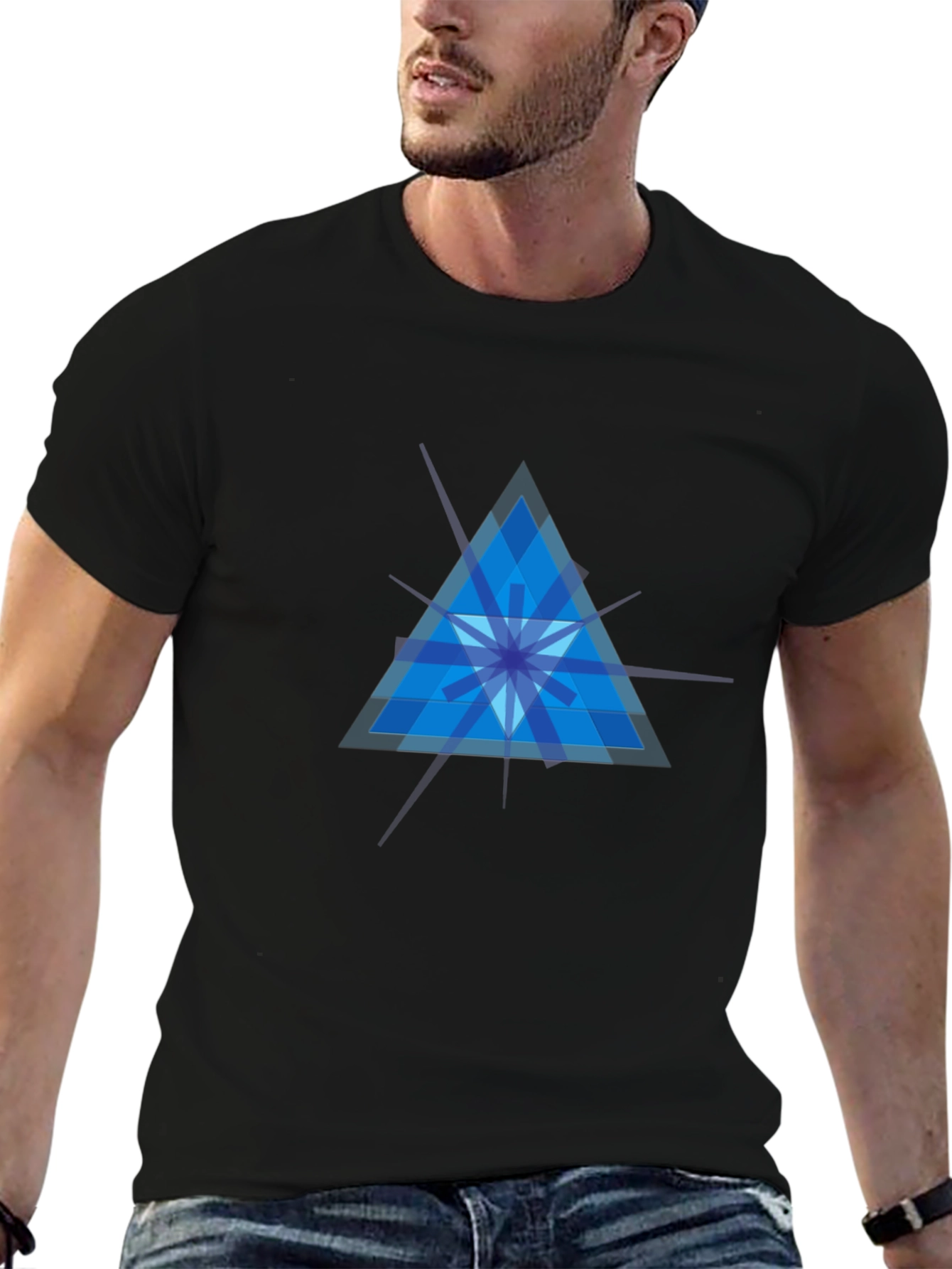 Geometric Blue Triangle Graphic Tee - Modern Style