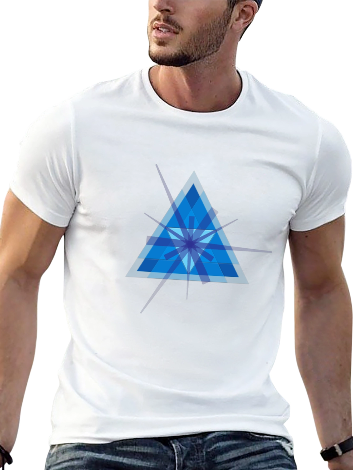 Geometric Blue Triangle Graphic Tee - Modern Style