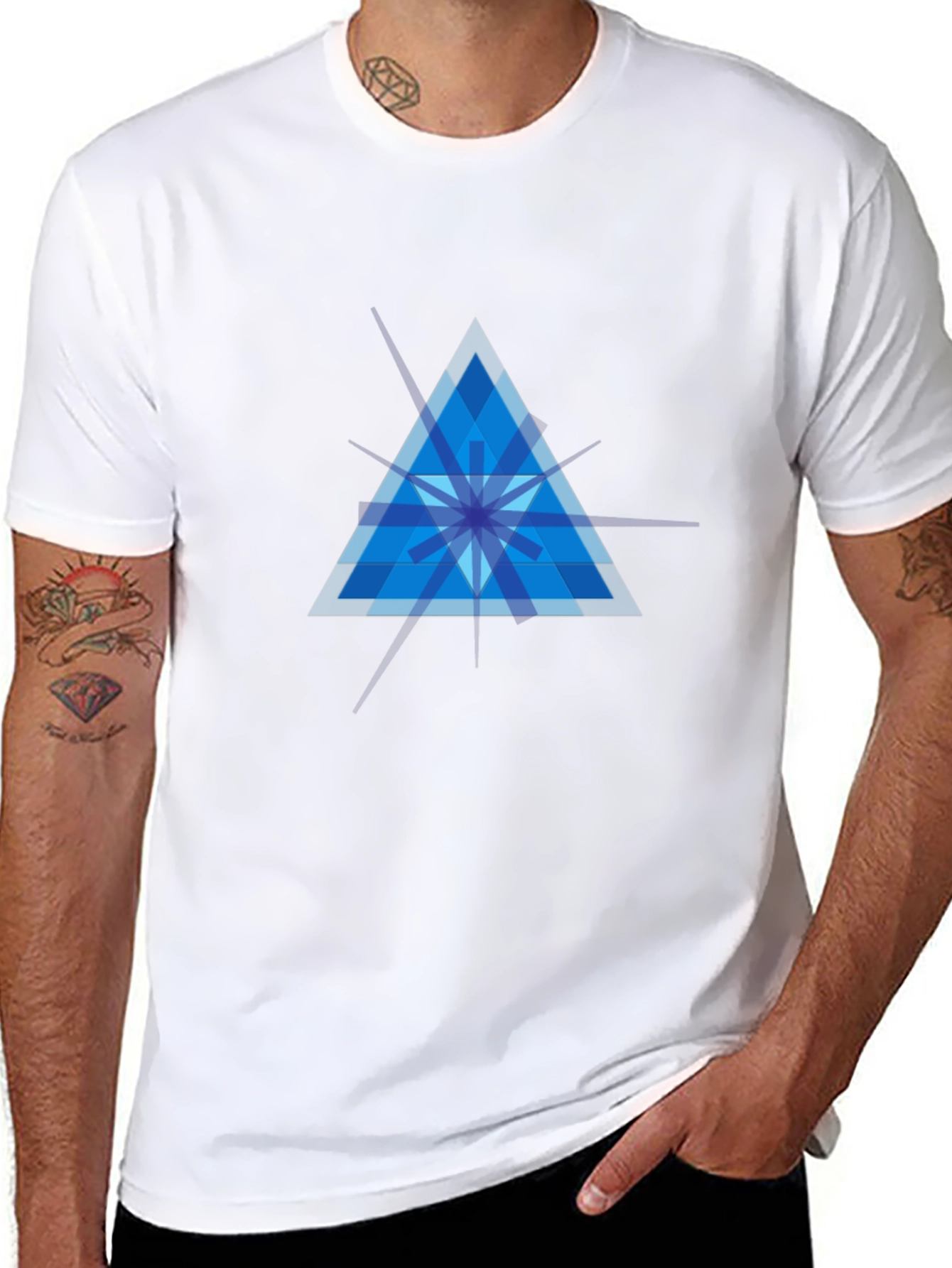 Geometric Blue Triangle Graphic Tee - Modern Style