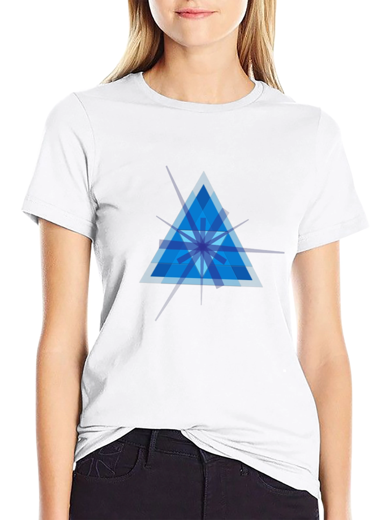 Geometric Blue Triangle Graphic Tee - Modern Style