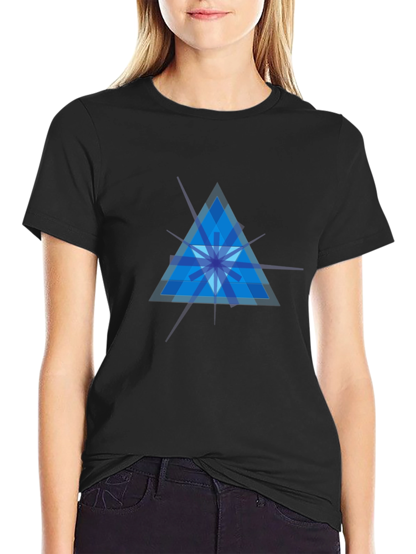 Geometric Blue Triangle Graphic Tee - Modern Style