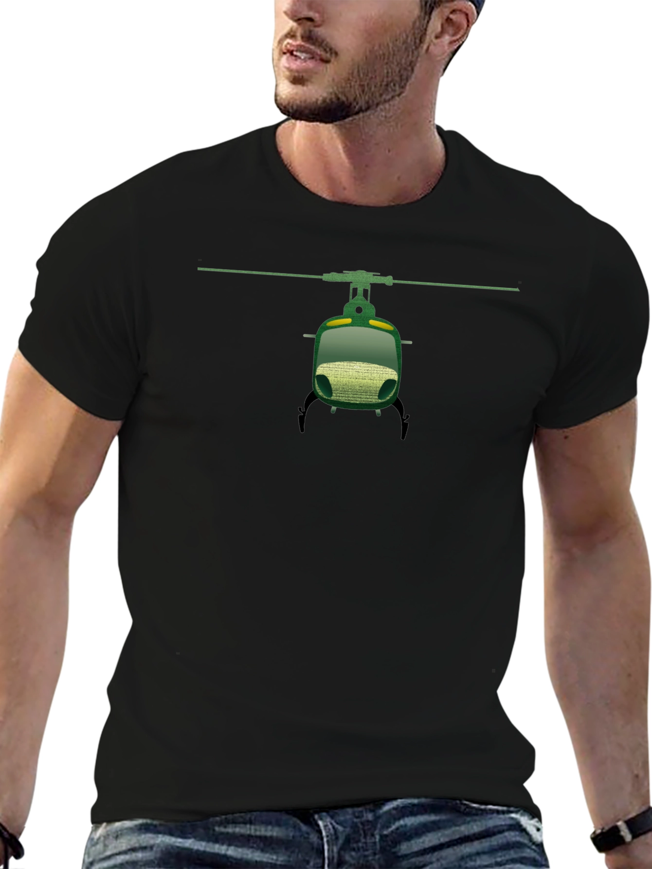 Helicopter Graphic T-Shirt - Black Cotton Tee