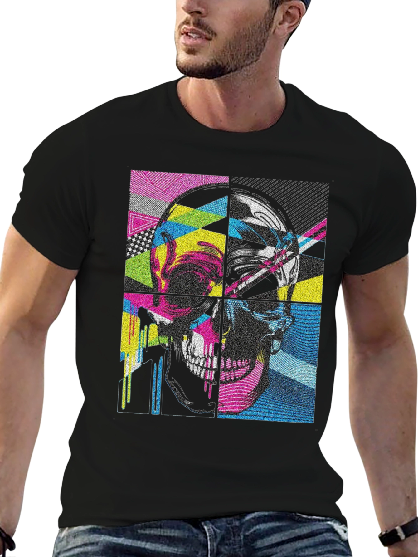 Pop Art Skull Graphic Tee - Black