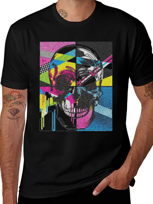 Pop Art Skull Graphic Tee - Black