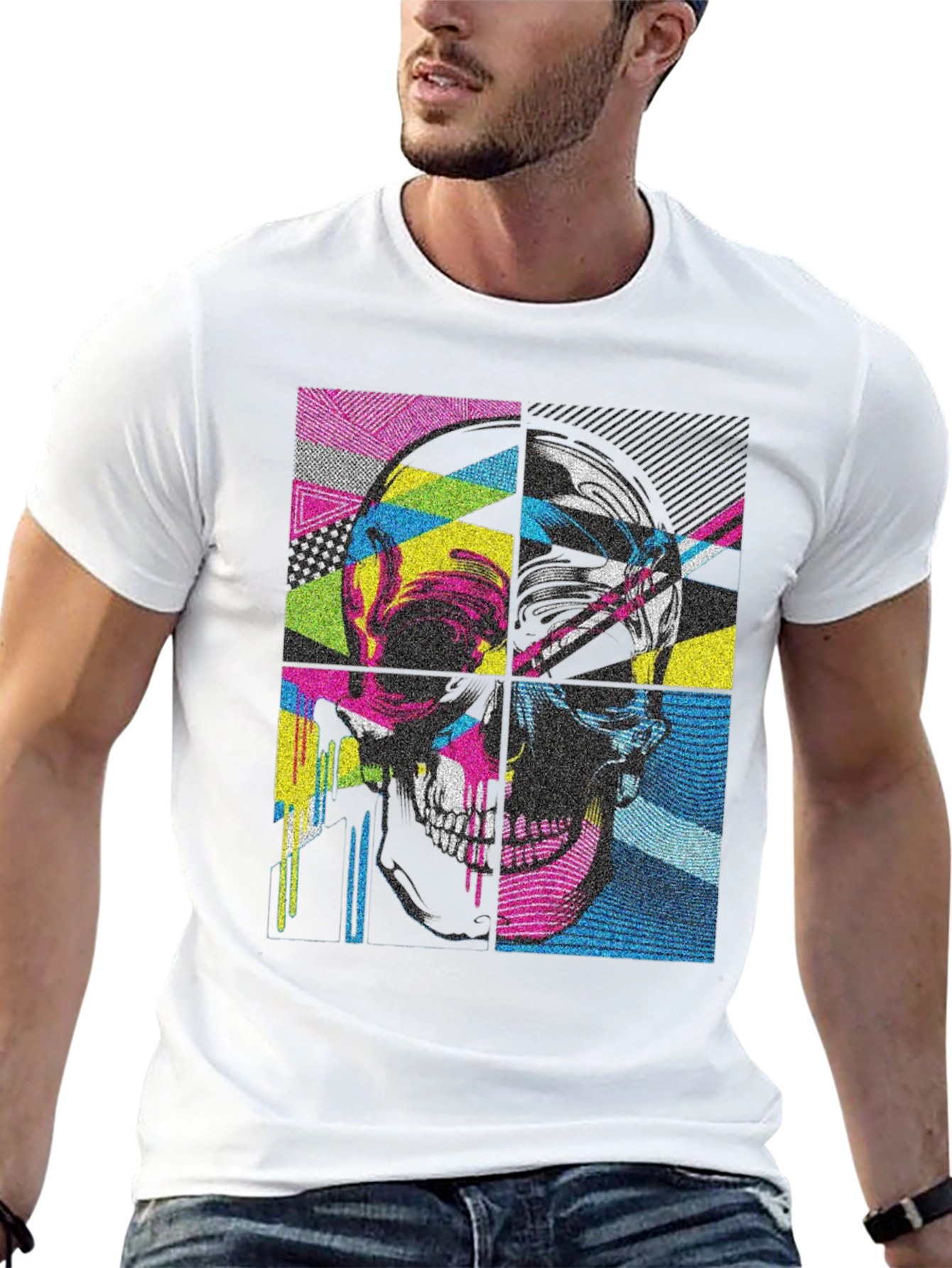 Pop Art Skull Graphic Tee - Black
