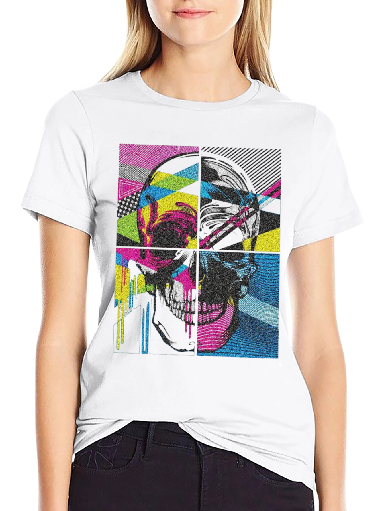 Pop Art Skull Graphic Tee - Black