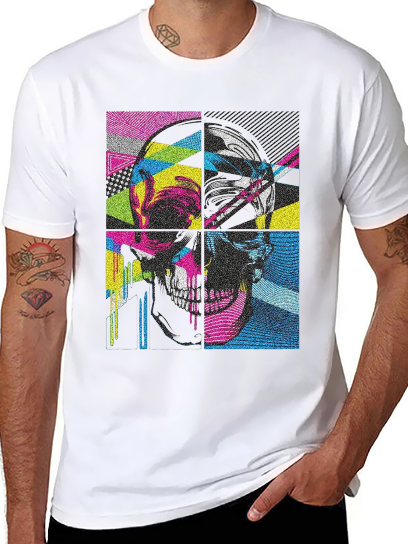 Pop Art Skull Graphic Tee - Black