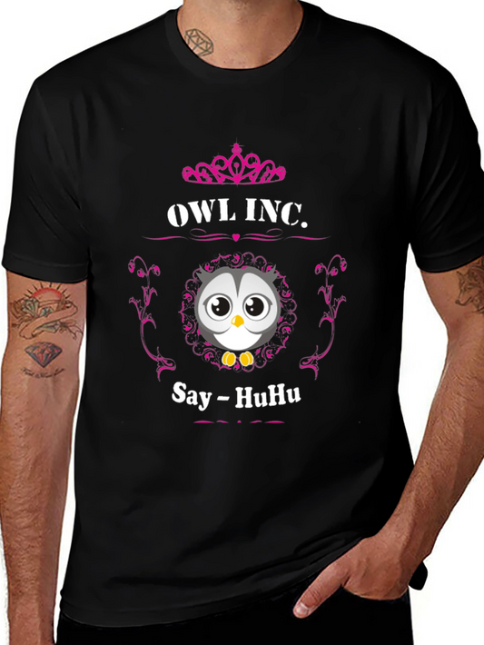 Owl Inc. Graphic Tee - Say HuHu - Crew Neck Short Sleeve Black