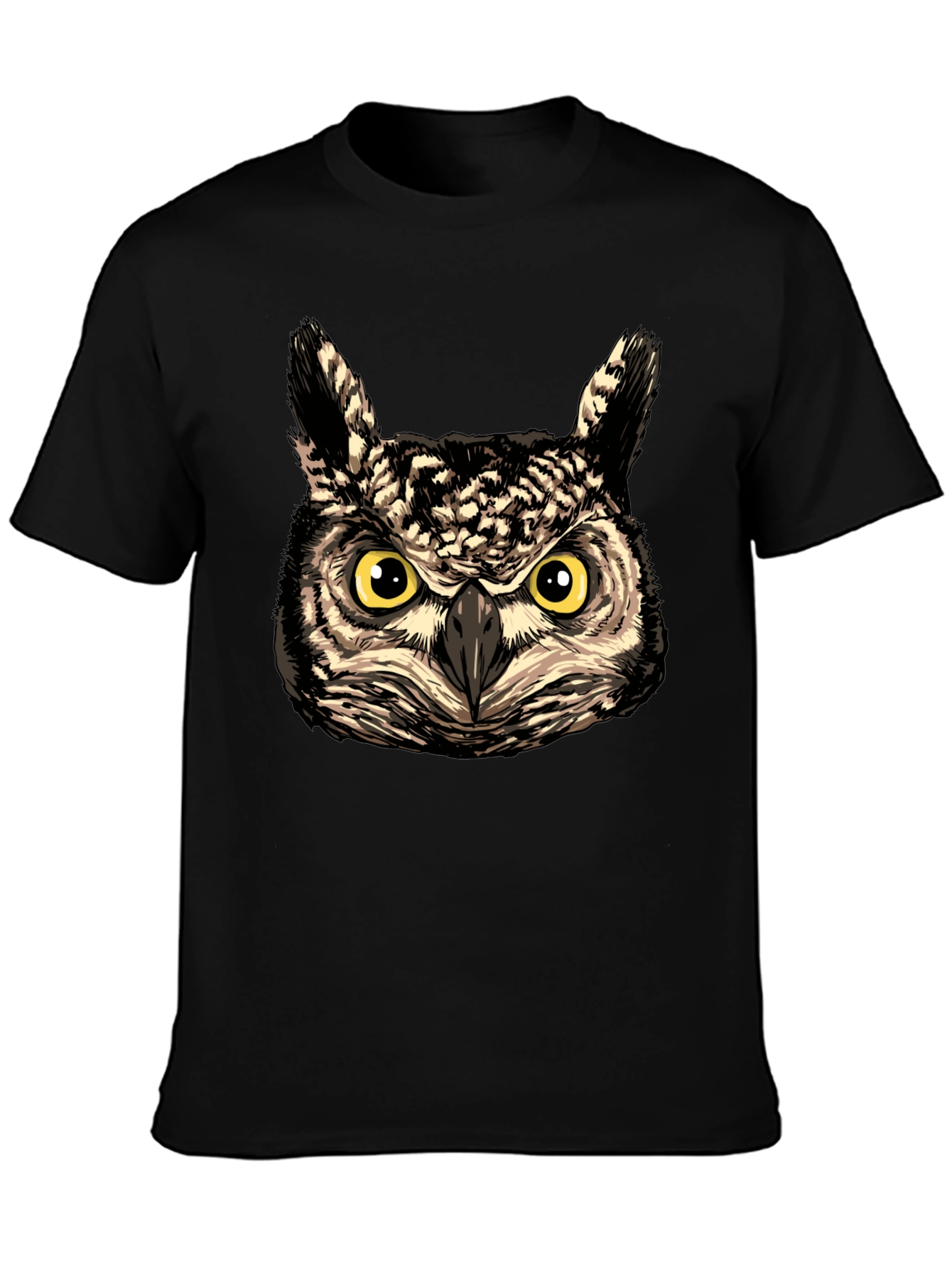 Owl Face Graphic Print Black T-Shirt