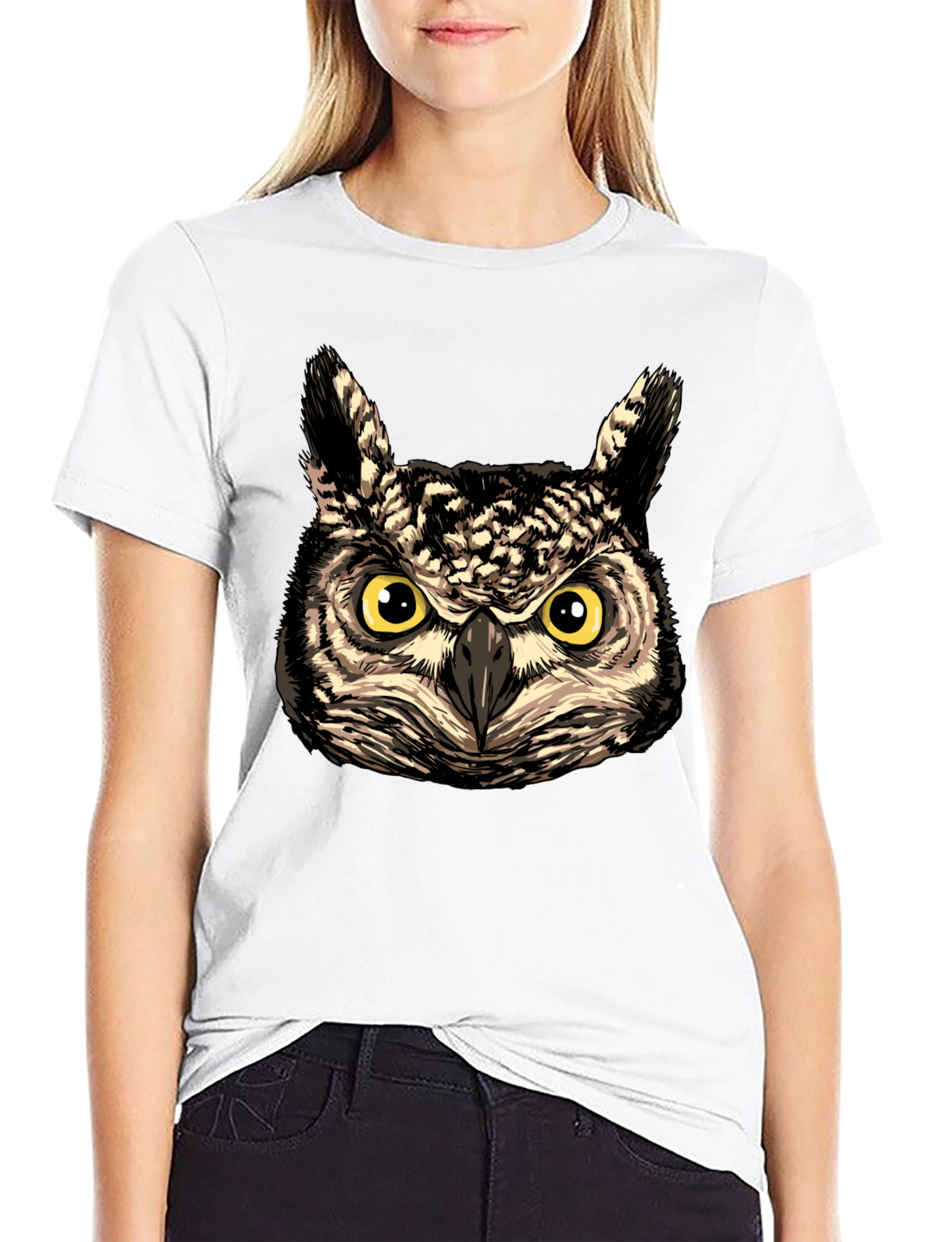 Owl Face Graphic Print Black T-Shirt