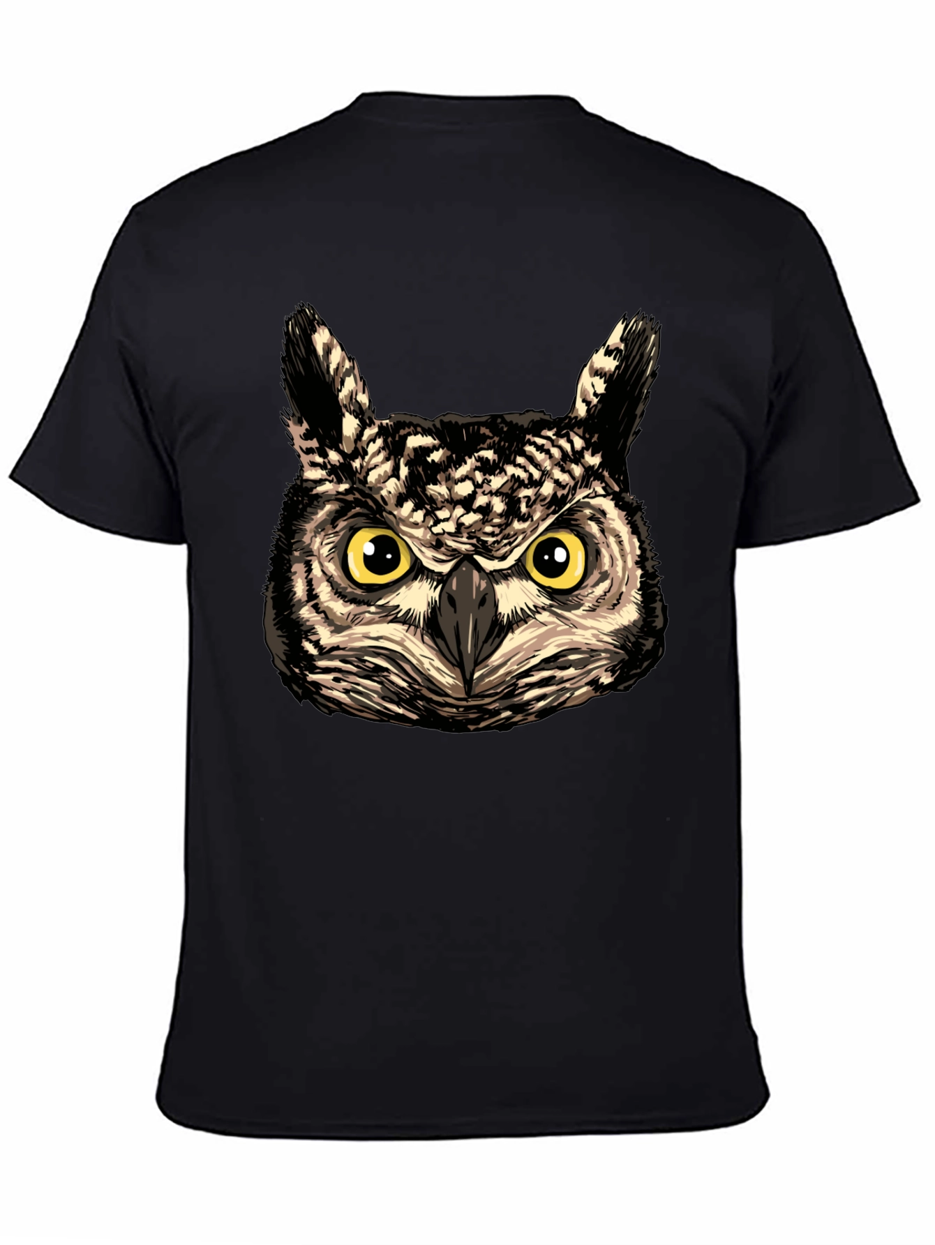 Owl Face Graphic Print Black T-Shirt