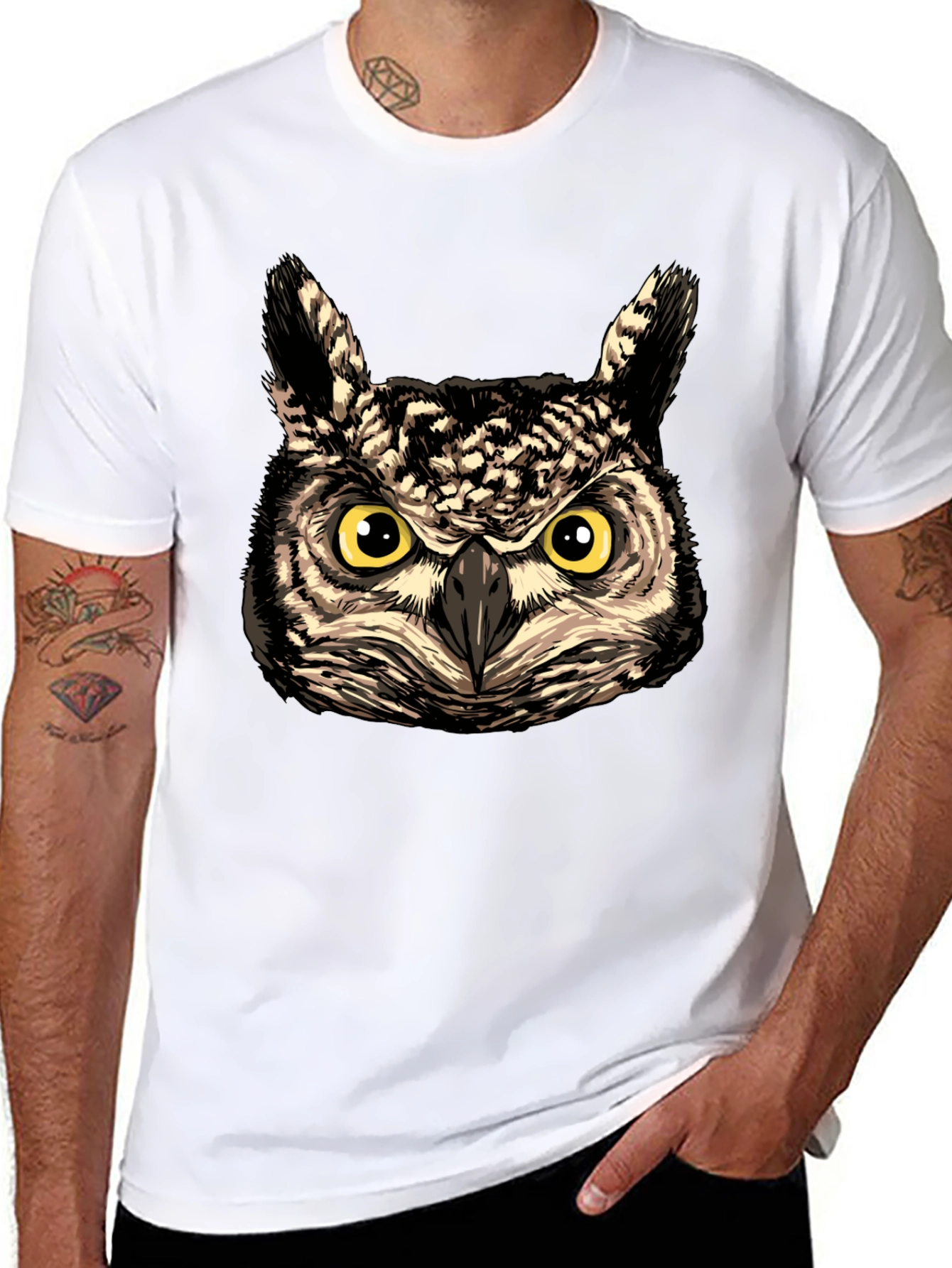 Owl Face Graphic Print Black T-Shirt