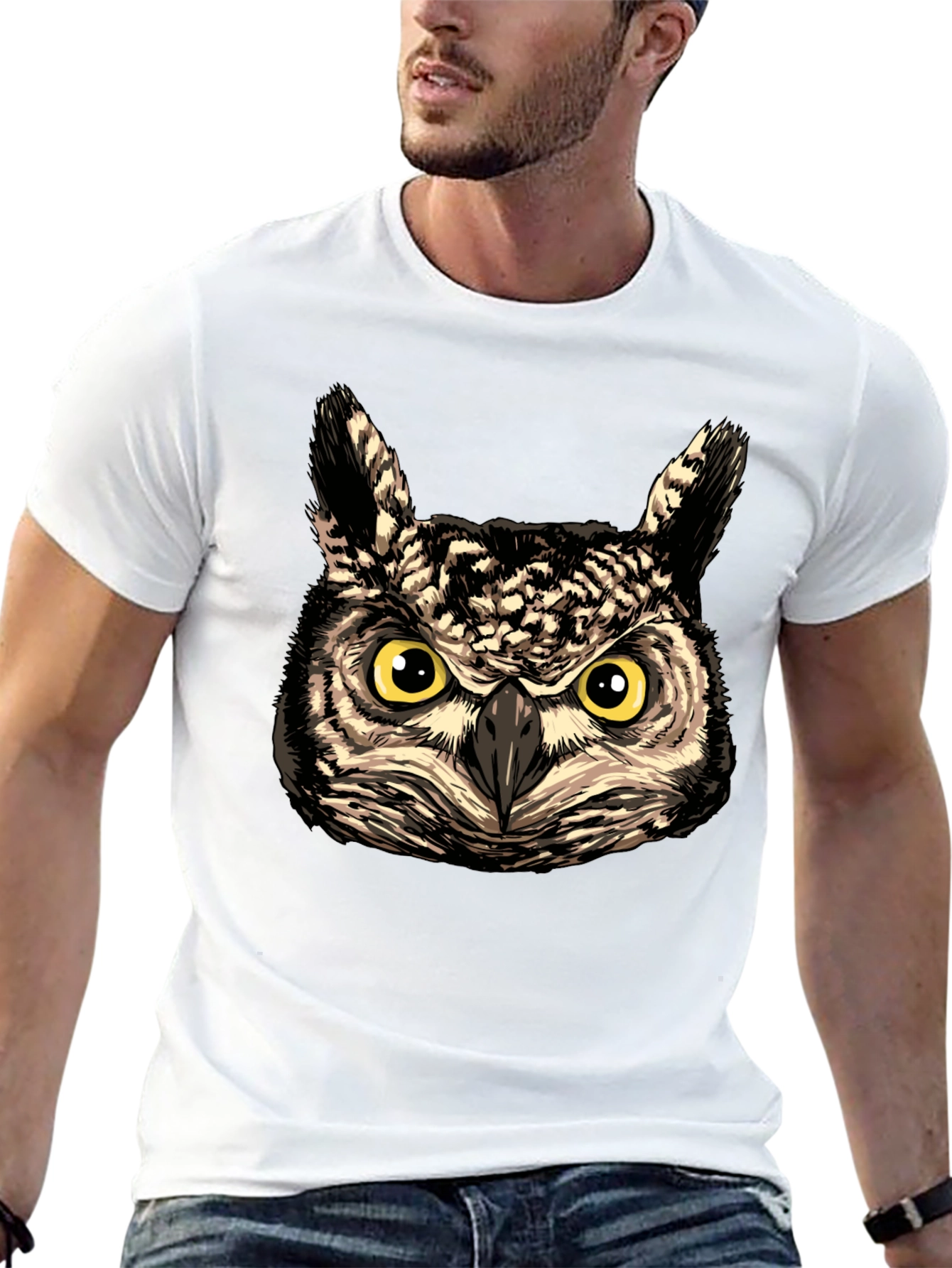 Owl Face Graphic Print Black T-Shirt