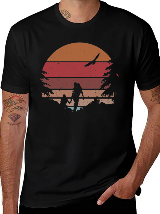 Retro Sunset Hiking T-Shirt - Black