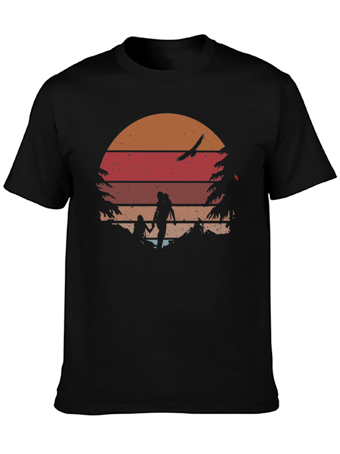 Retro Sunset Hiking T-Shirt - Black