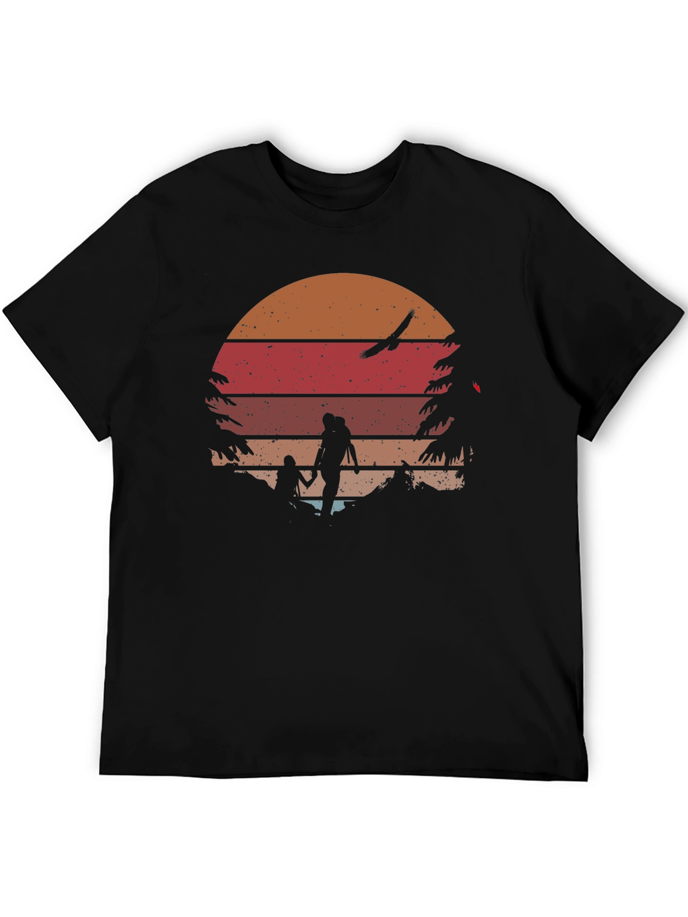 Retro Sunset Hiking T-Shirt - Black