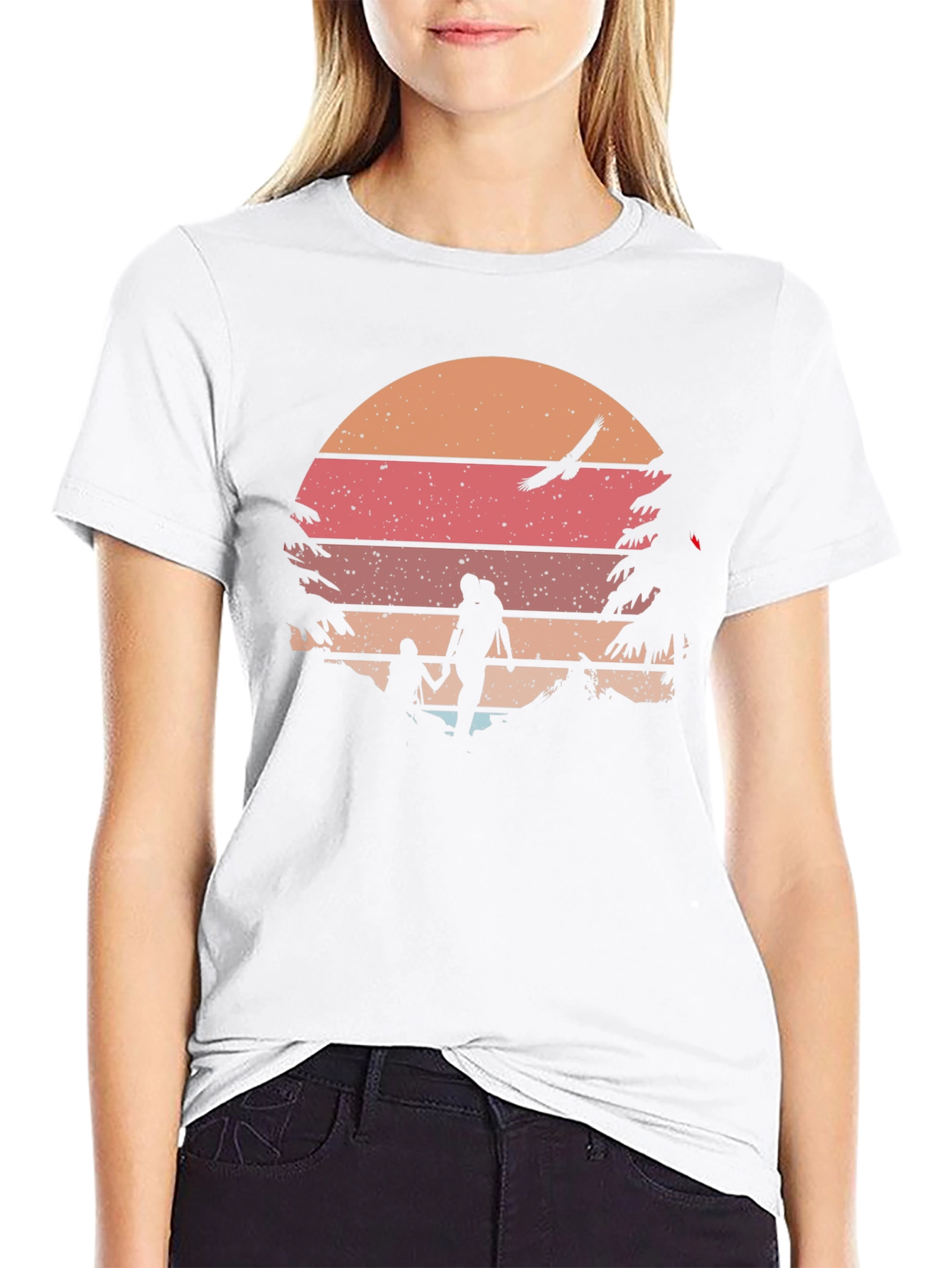 Retro Sunset Hiking T-Shirt - Black