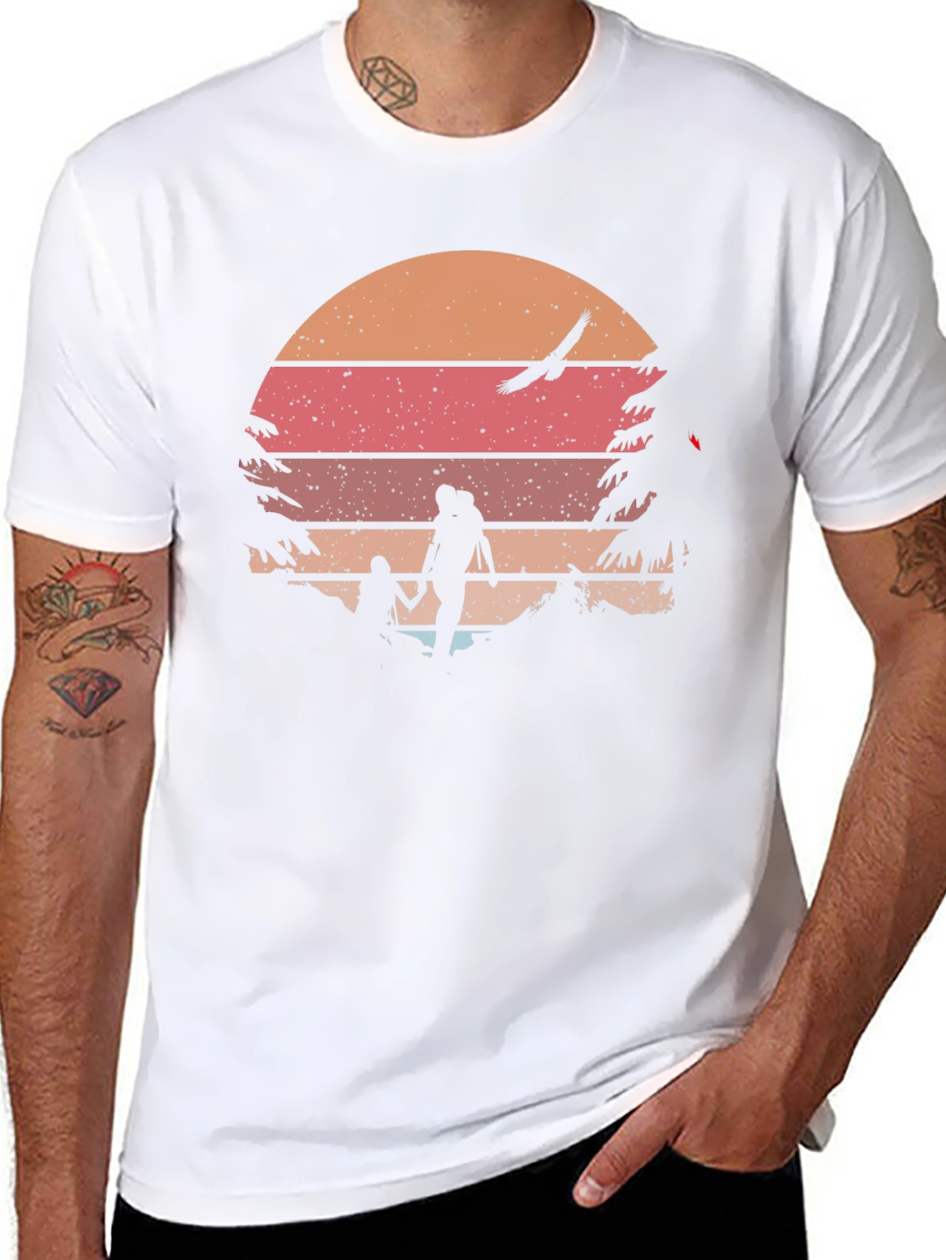 Retro Sunset Hiking T-Shirt - Black