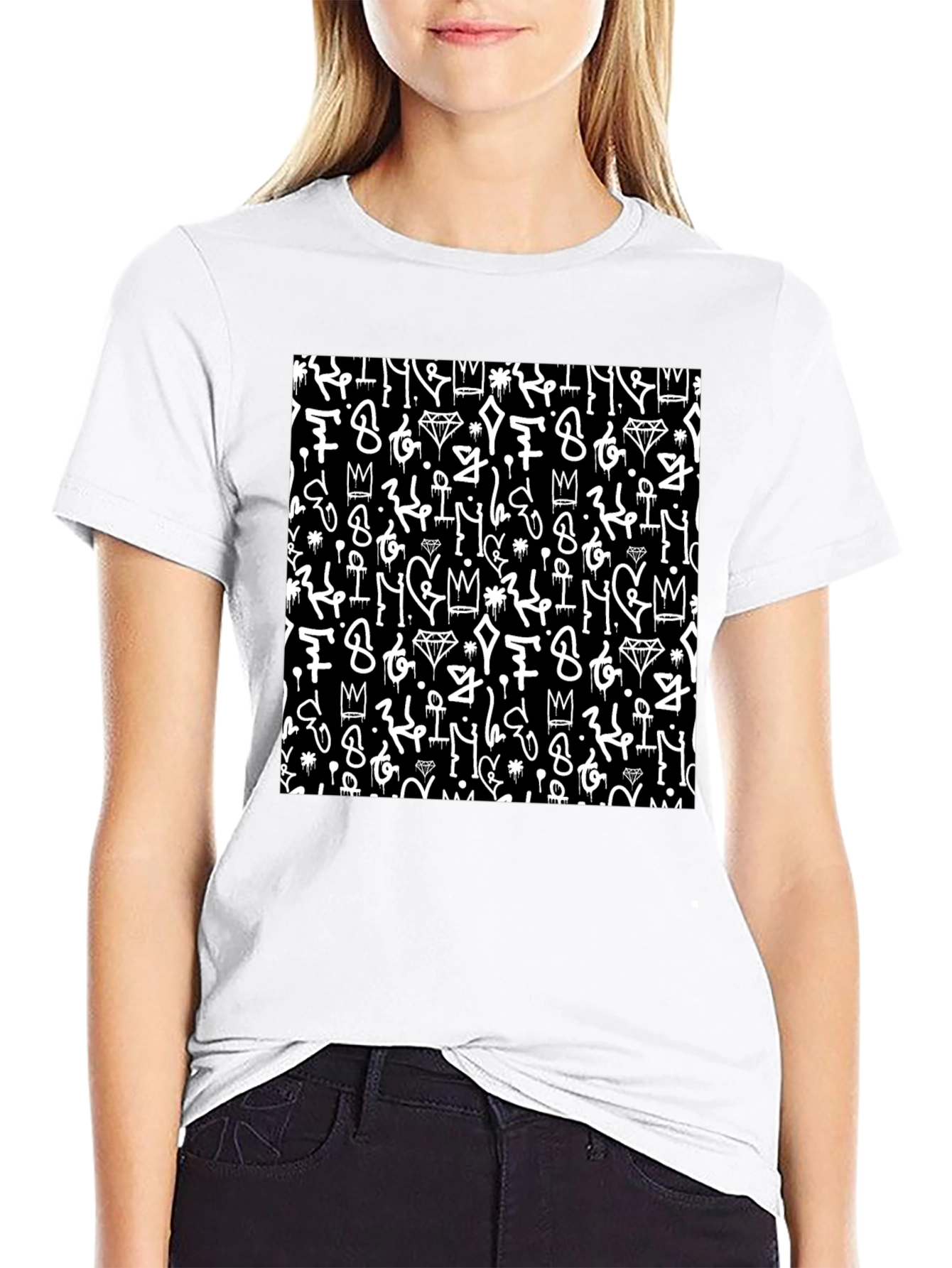 Black Tee with Graffiti Art
