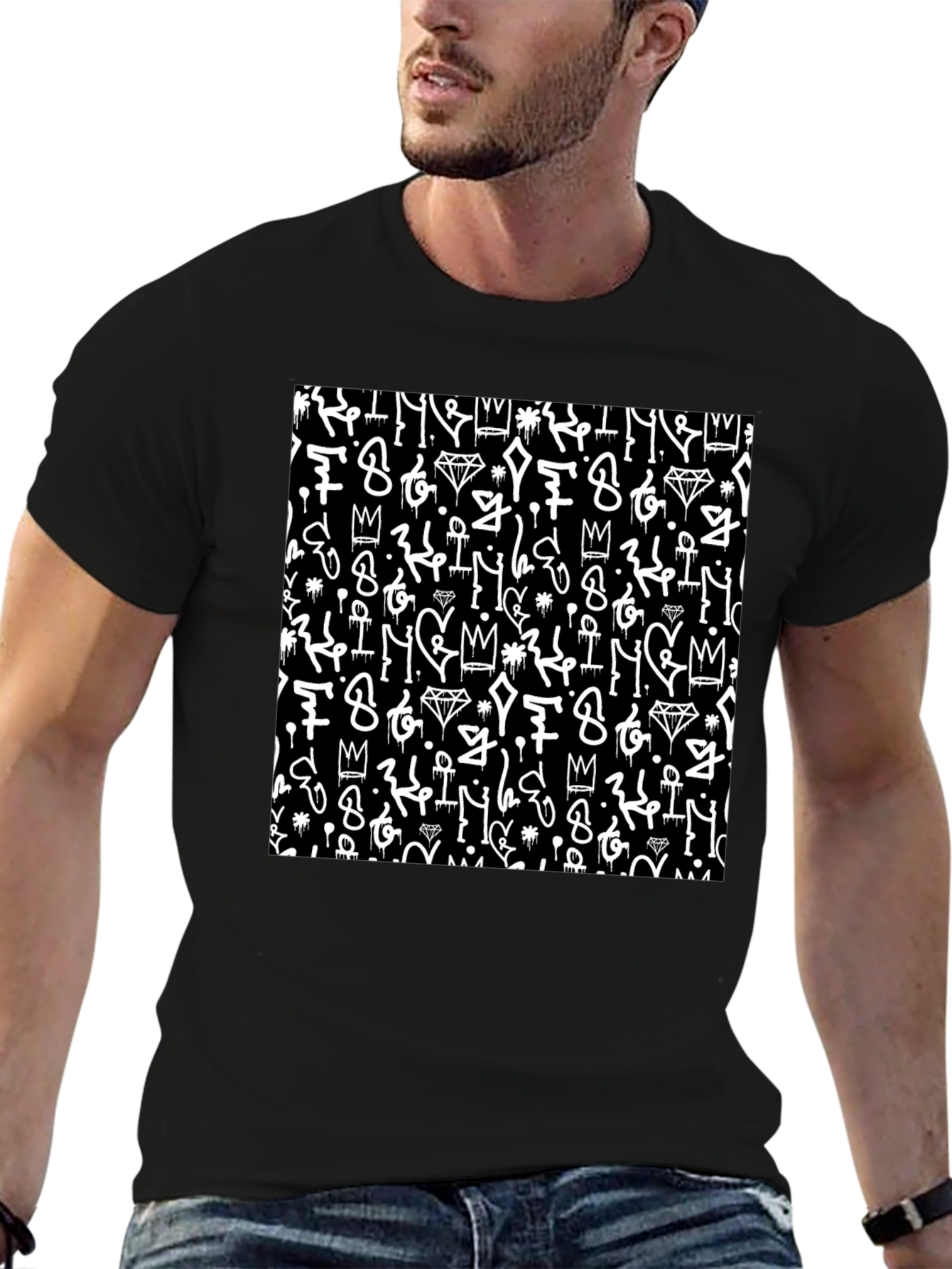 Black Tee with Graffiti Art
