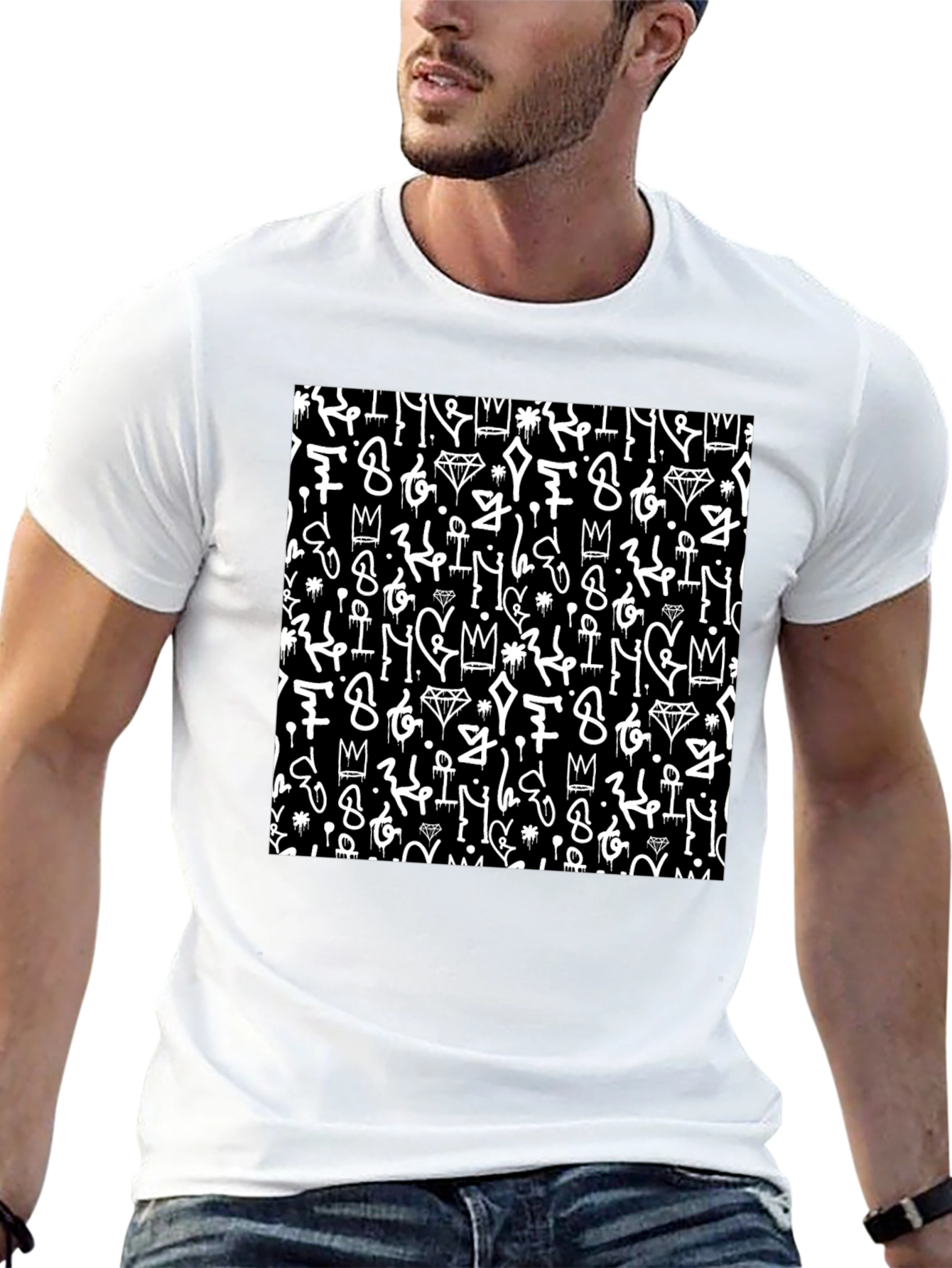 Black Tee with Graffiti Art
