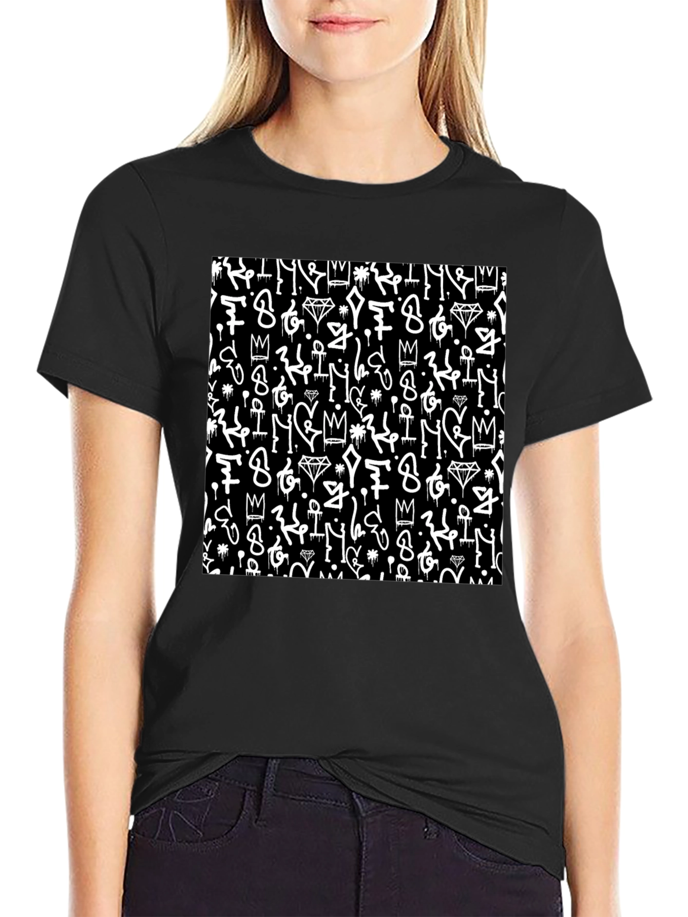 Black Tee with Graffiti Art