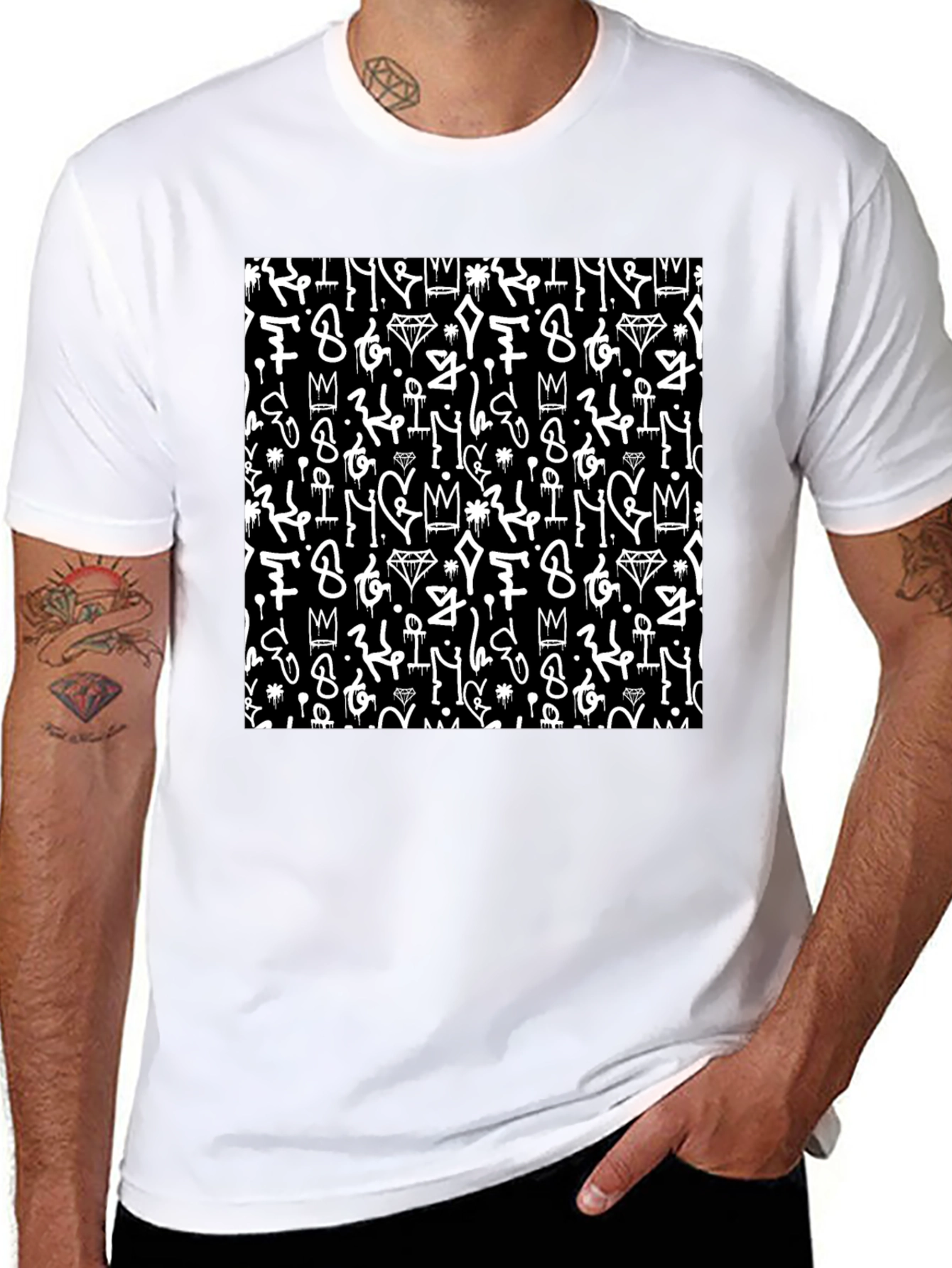 Black Tee with Graffiti Art