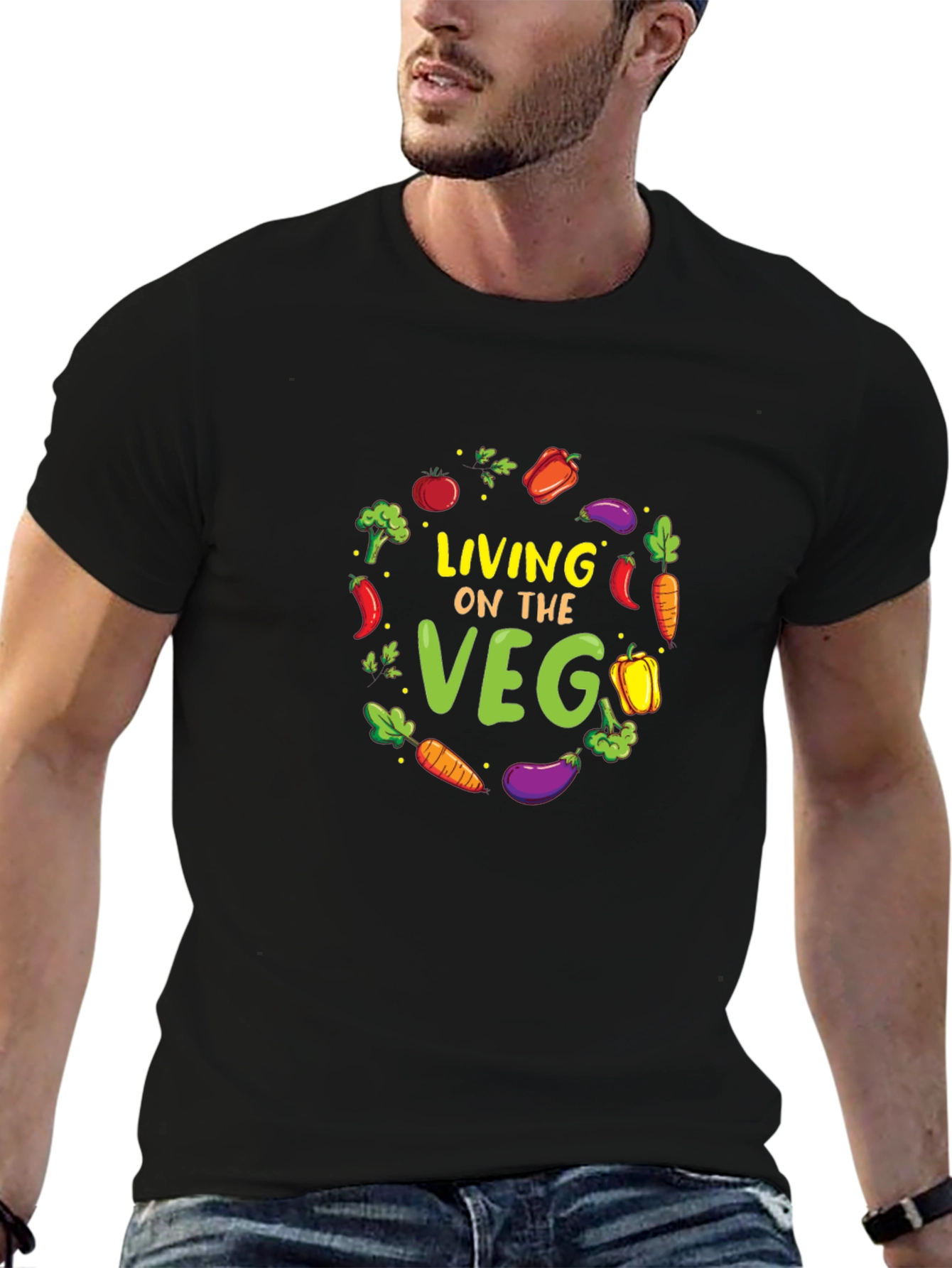 Living on the Veg Black Graphic Tee