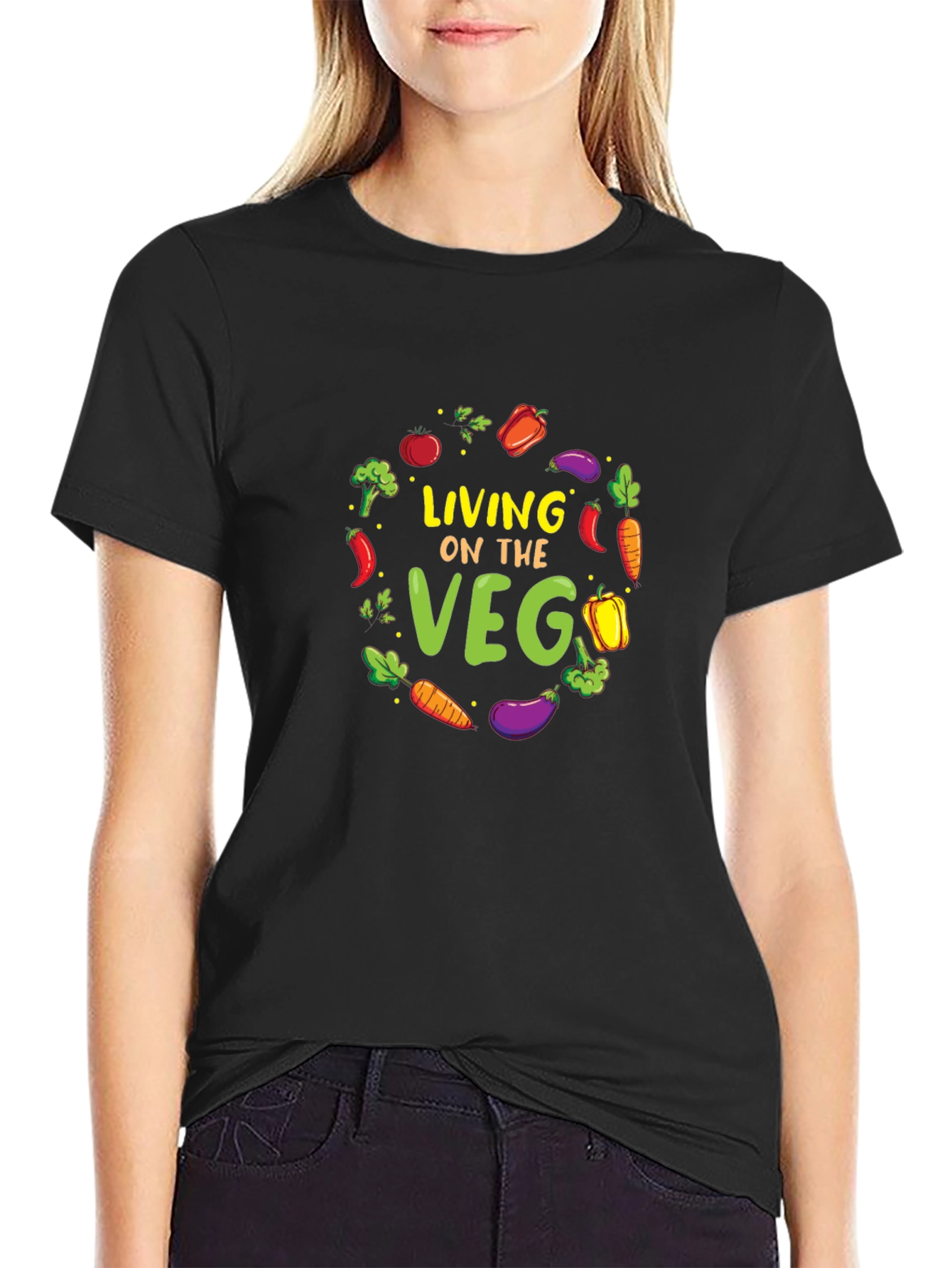 Living on the Veg Black Graphic Tee