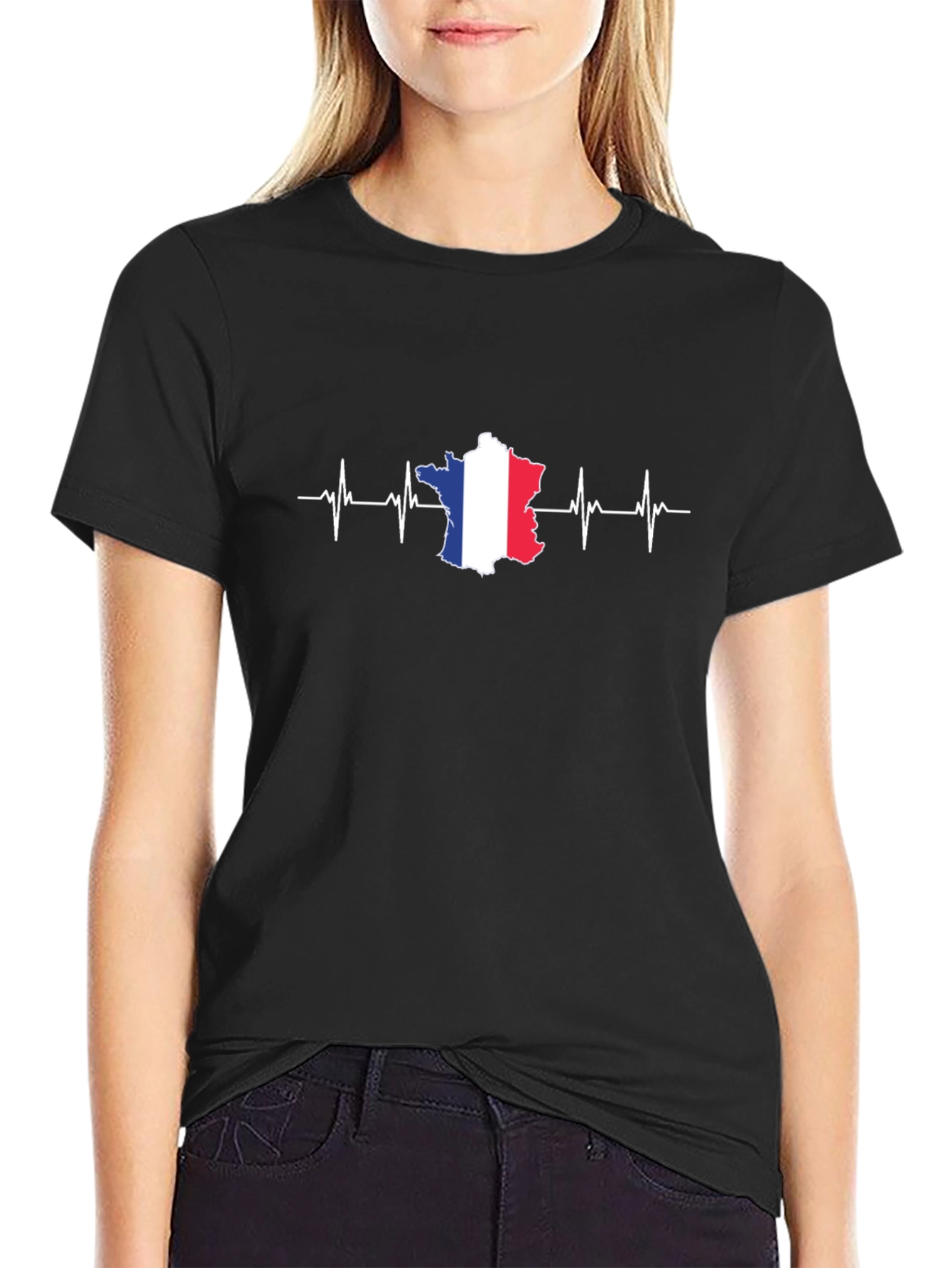 France Heartbeat T-Shirt - Black Graphic Tee