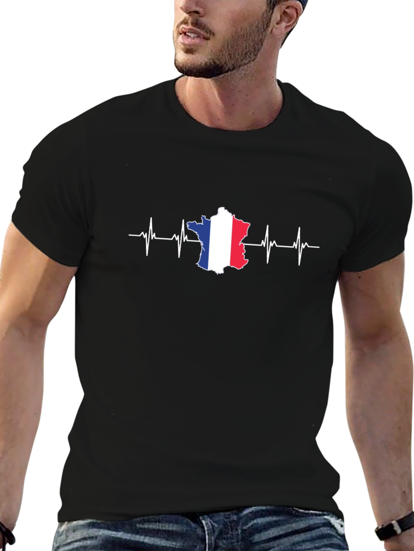 France Heartbeat T-Shirt - Black Graphic Tee