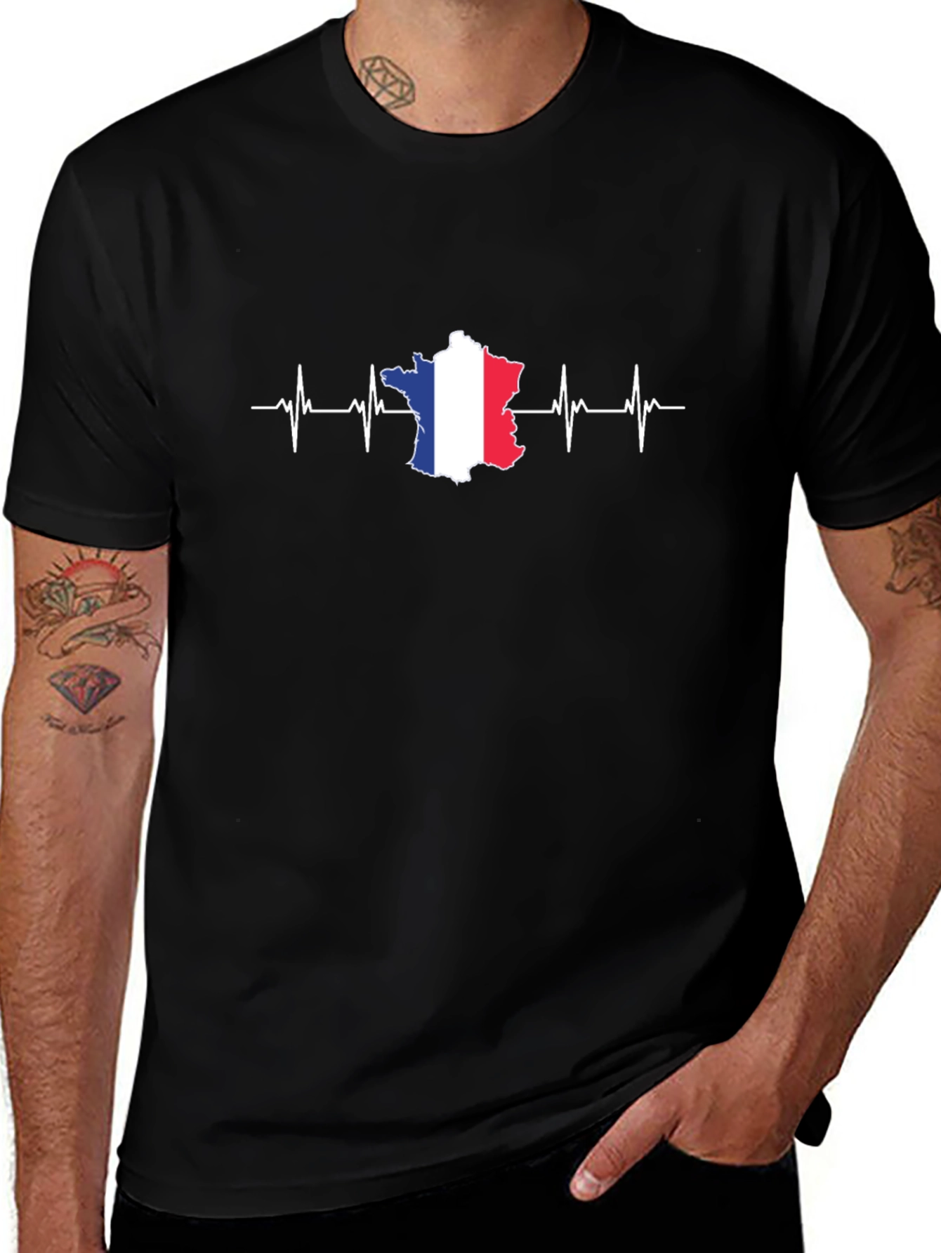 France Heartbeat T-Shirt - Black Graphic Tee