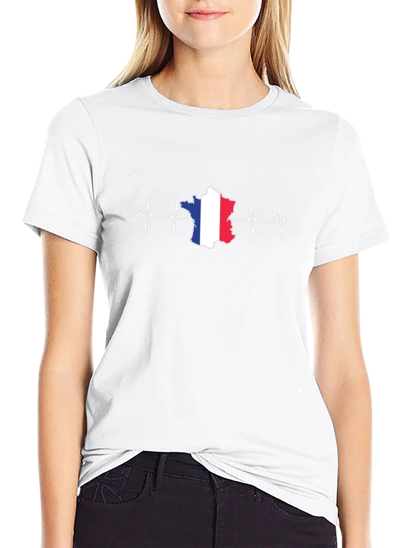 France Heartbeat T-Shirt - Black Graphic Tee